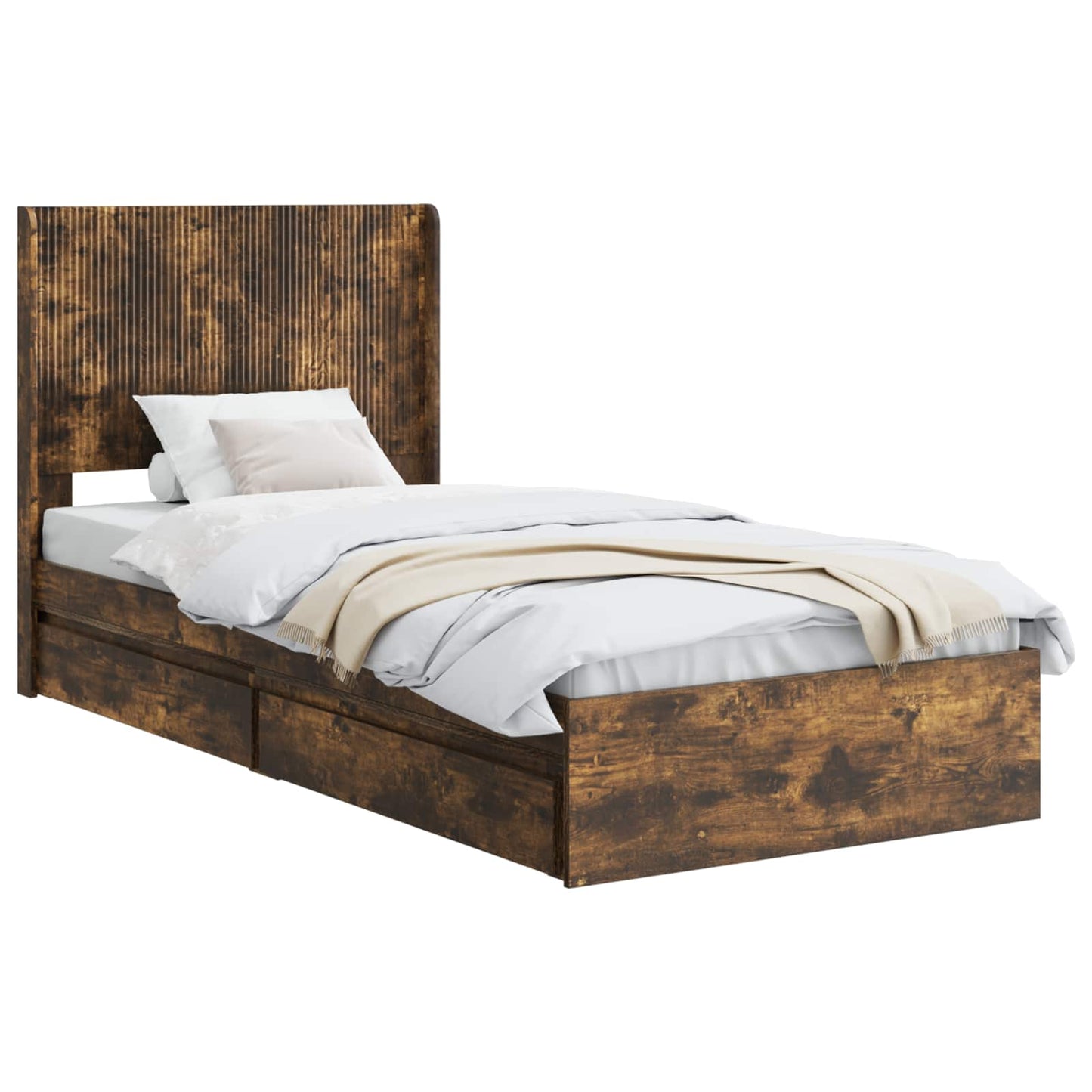 Bed Frame with Storage and Headboard Smoked Oak 100 x 200 cm