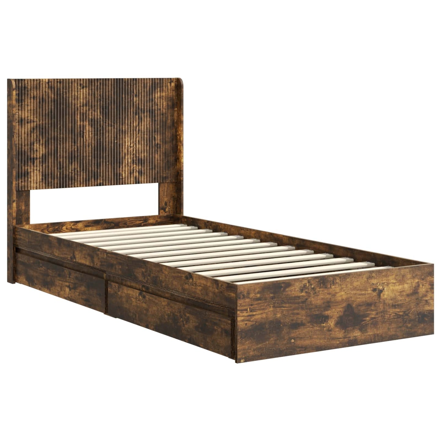 Bed Frame with Storage and Headboard Smoked Oak 100 x 200 cm