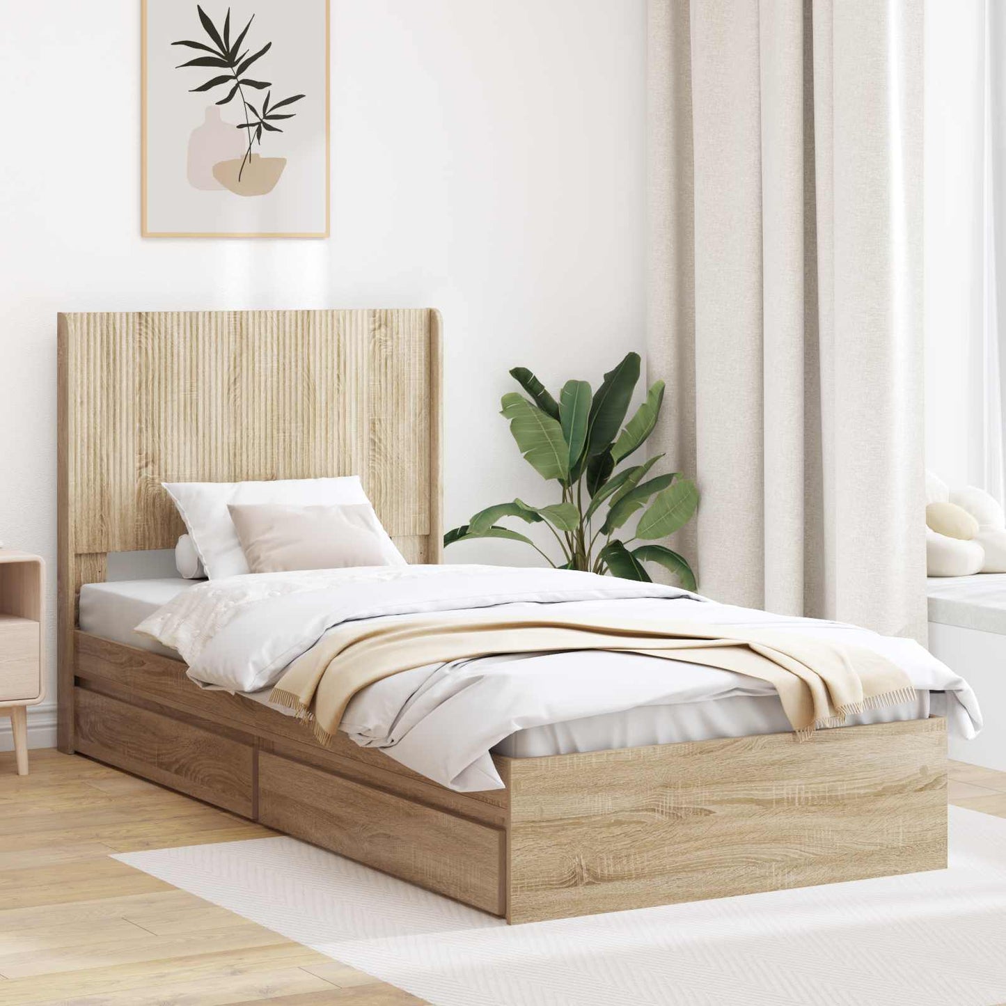 Bed Frame with Storage and Headboard Sonoma Oak 90 x 200 cm