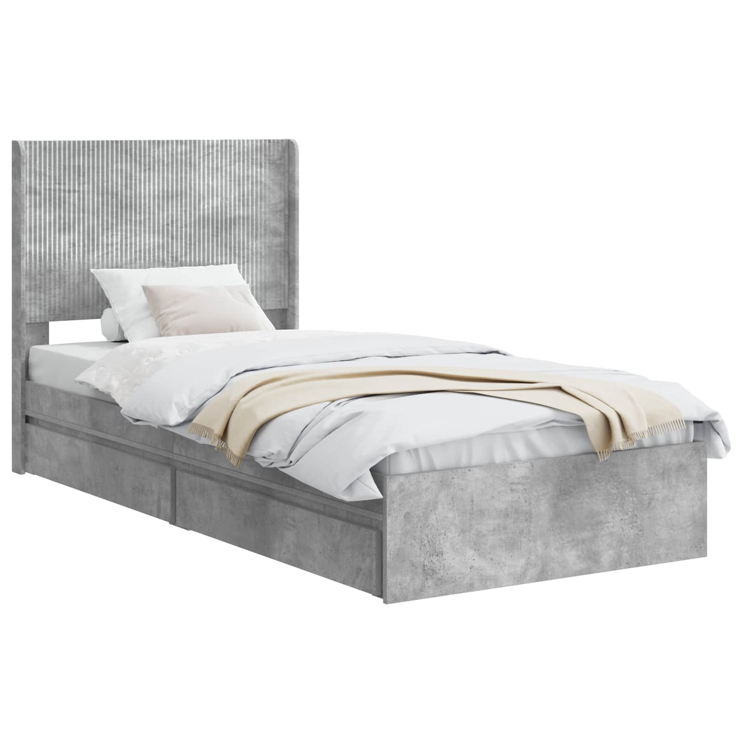 Bed Frame with Storage and Headboard Concrete Grey 90 x 190 cm