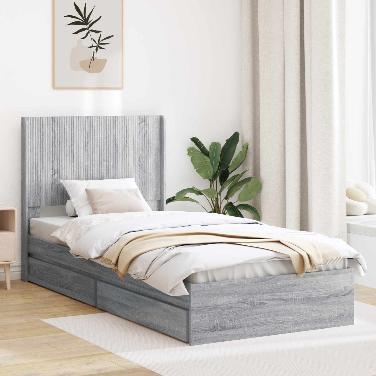 Bed Frame with Storage and Headboard 3 pcs Engineered Wood
