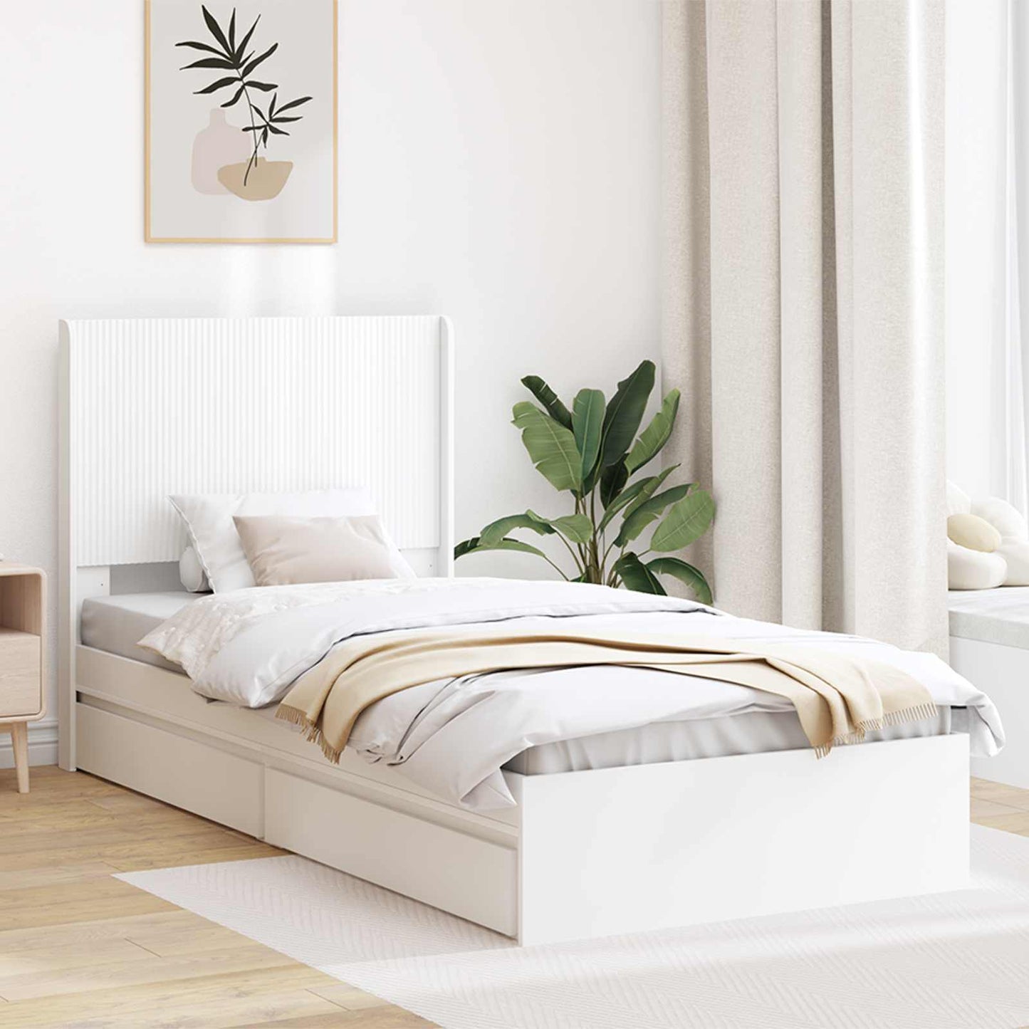 Bed Frame with Storage and Headboard White 75 x 190 cm