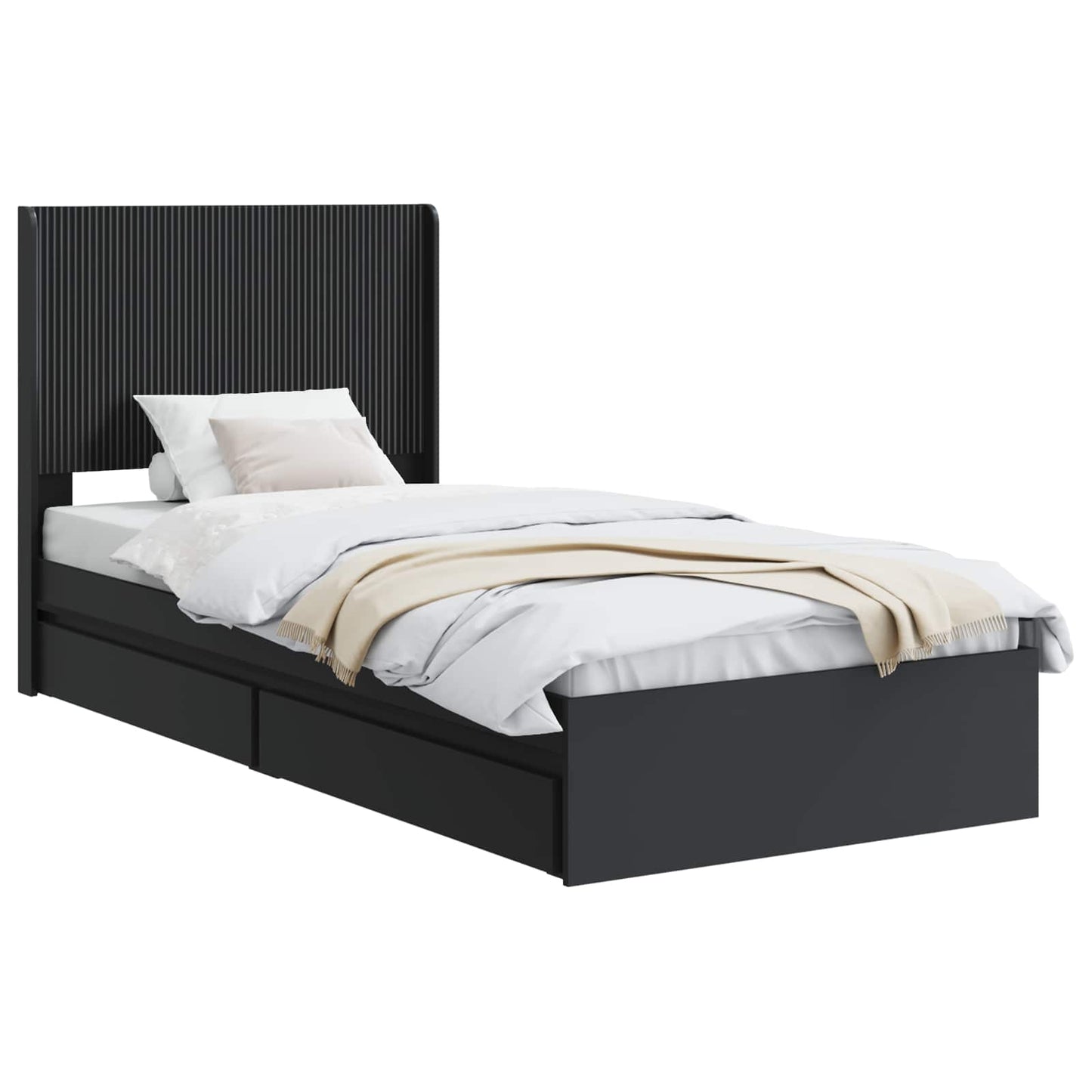 Bed Frame with Storage and Headboard Black 75 x 190 cm