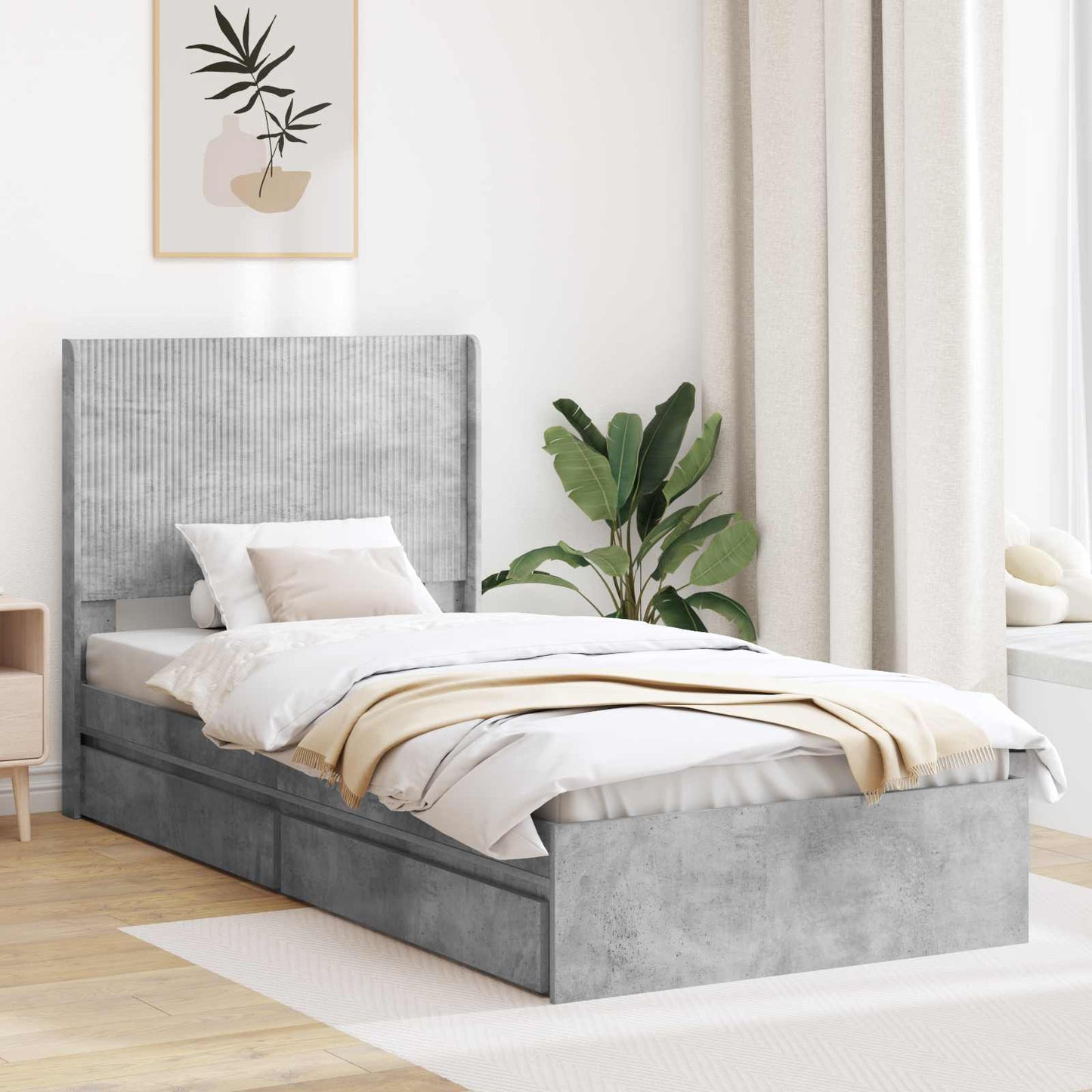 Bed Frame with Storage and Headboard Concrete Grey 75 x 190 cm