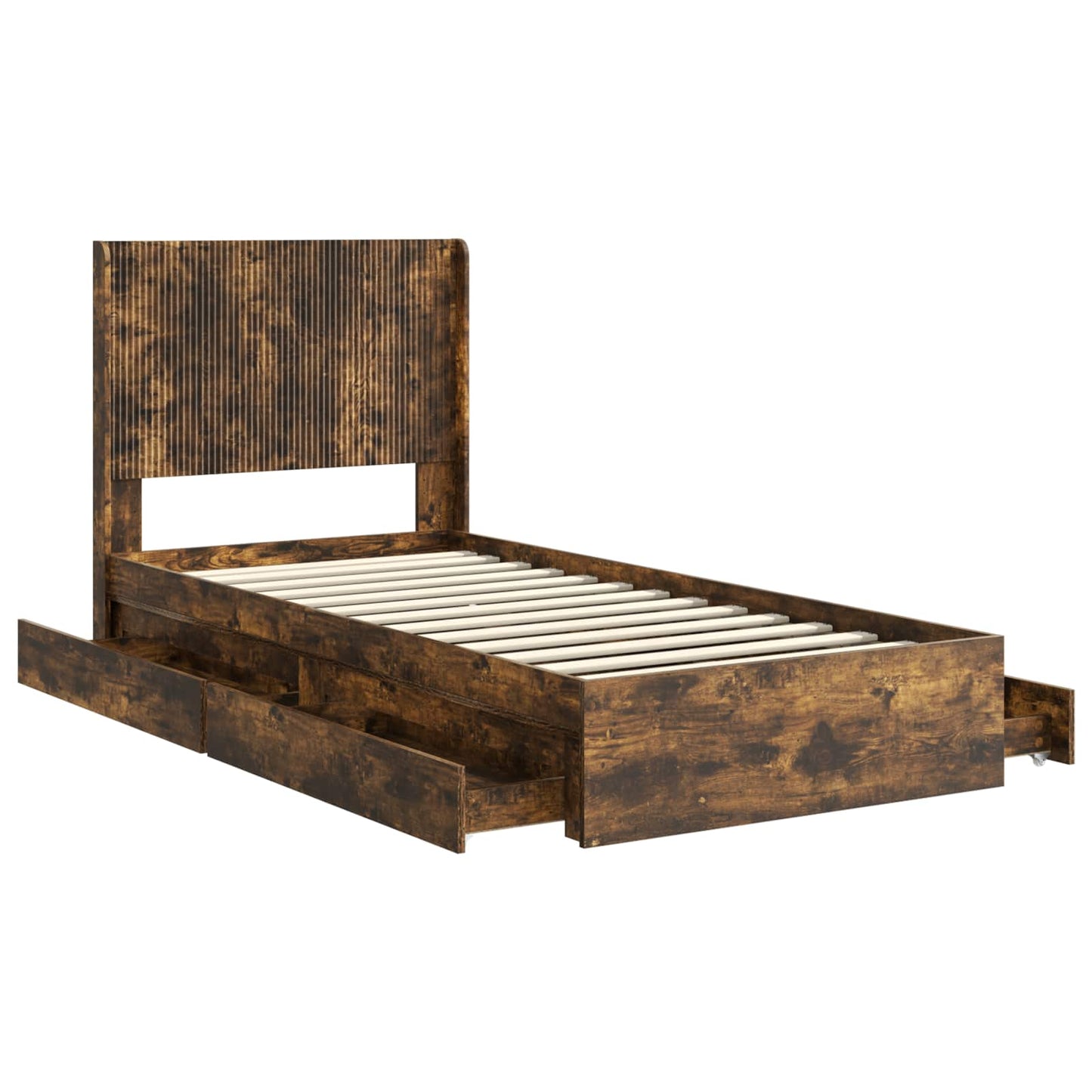 Bed Frame with Storage and Headboard Smoked Oak 75 x 190 cm