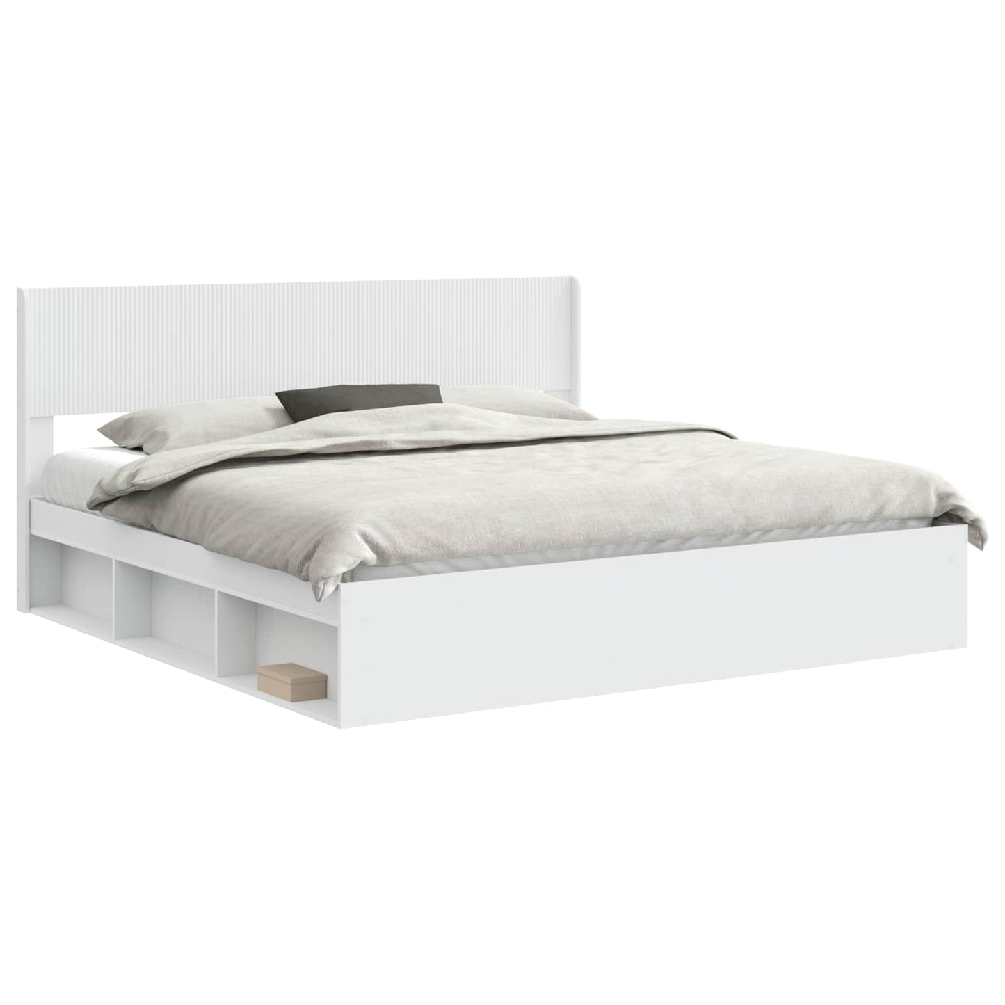 Bed Frame with Storage and Headboard White 200 x 200 cm