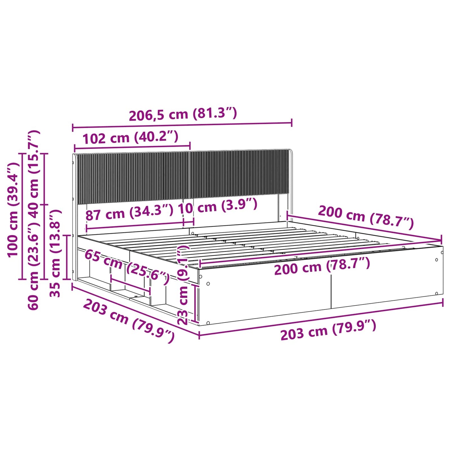 Bed Frame with Storage and Headboard 3 pcs Engineered Wood