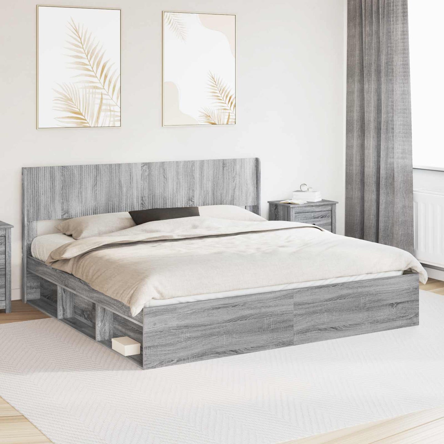 Bed Frame with Storage and Headboard 3 pcs Engineered Wood