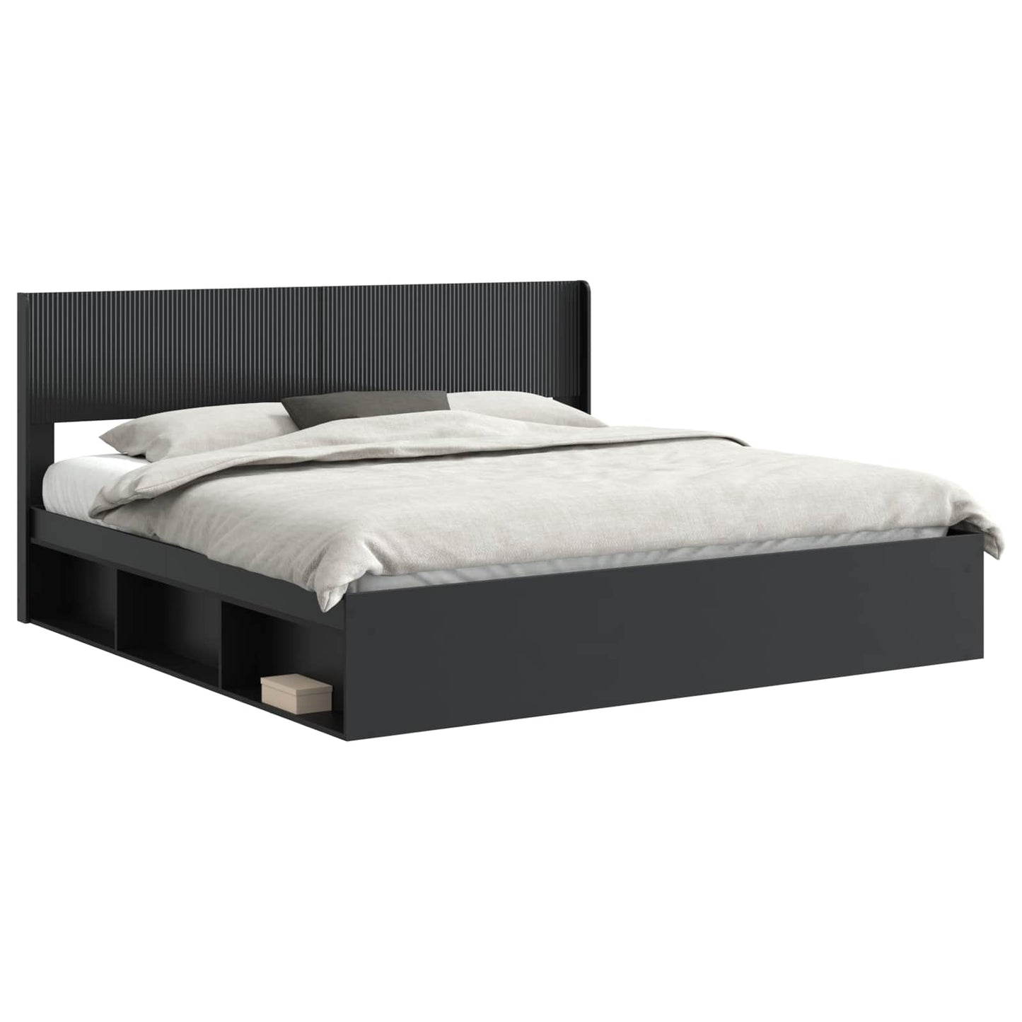 Bed Frame with Storage and Headboard Black 180 x 200 cm