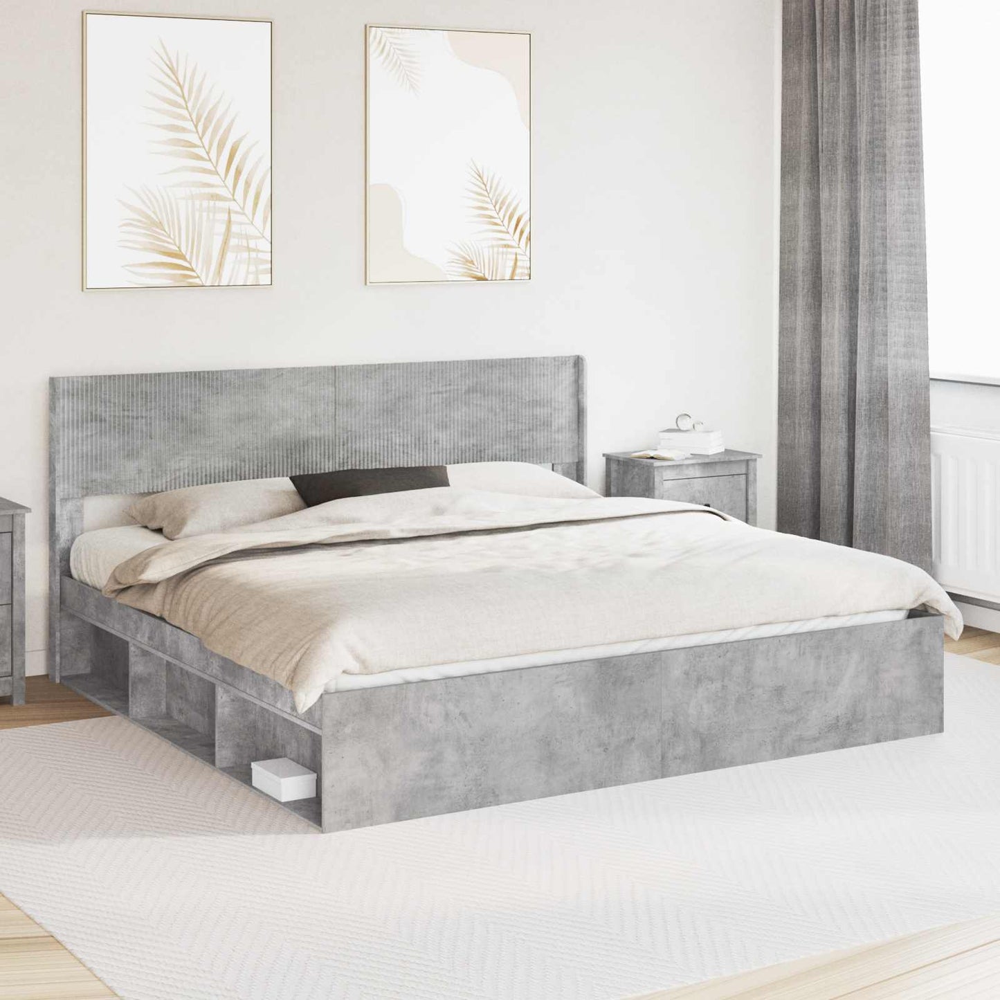 Bed Frame with Storage and Headboard Concrete Grey 180 x 200 cm
