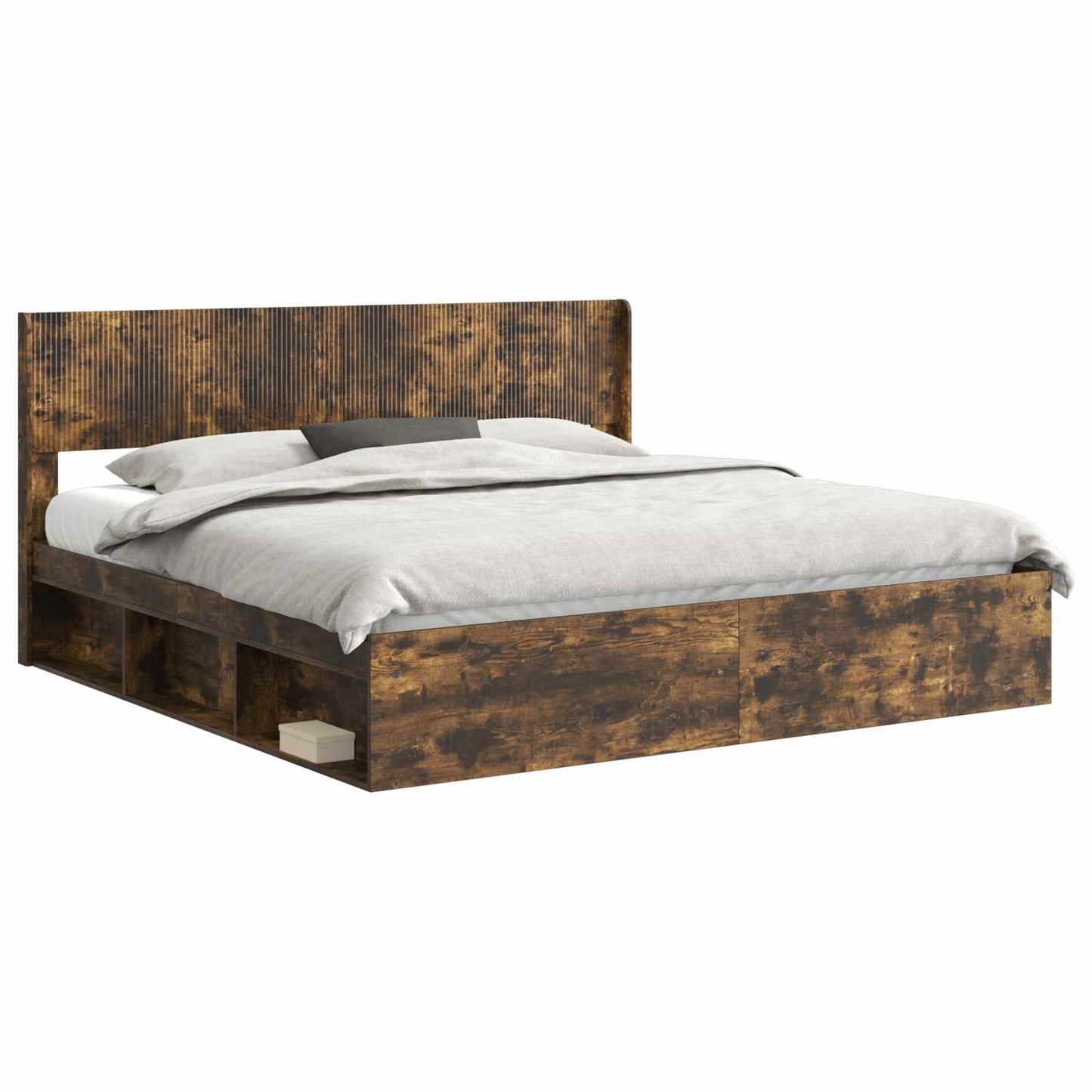 Bed Frame with Storage and Headboard Smoked Oak 180 x 200 cm