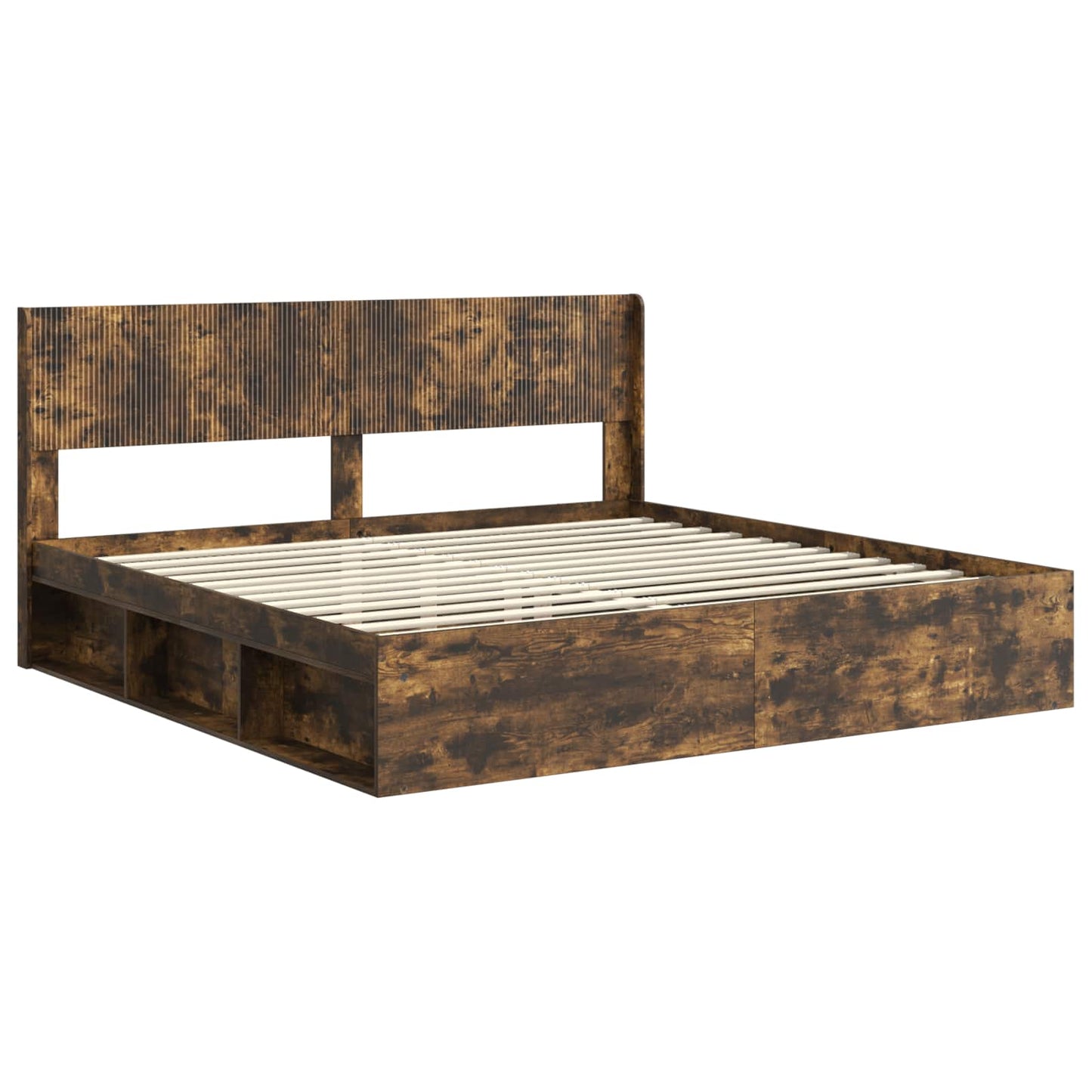 Bed Frame with Storage and Headboard Smoked Oak 180 x 200 cm
