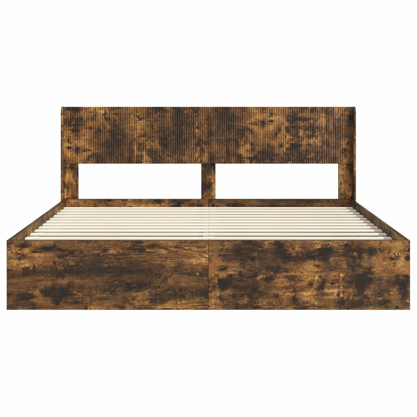 Bed Frame with Storage and Headboard Smoked Oak 180 x 200 cm