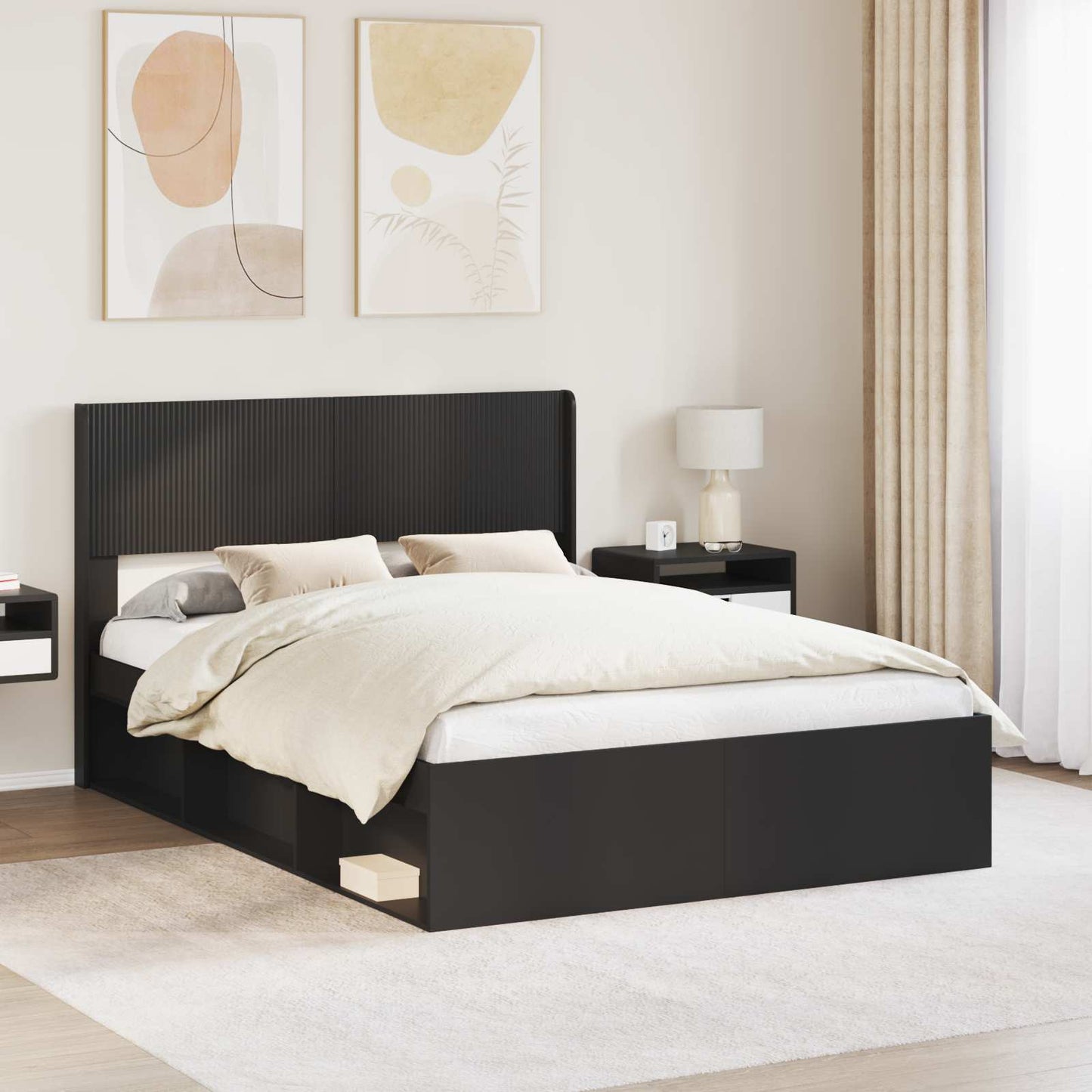 Bed Frame with Storage and Headboard Black 160 x 200 cm