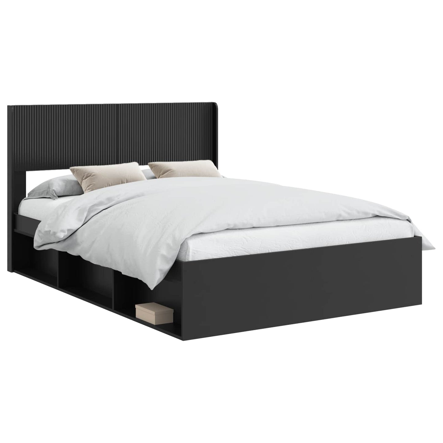 Bed Frame with Storage and Headboard Black 160 x 200 cm