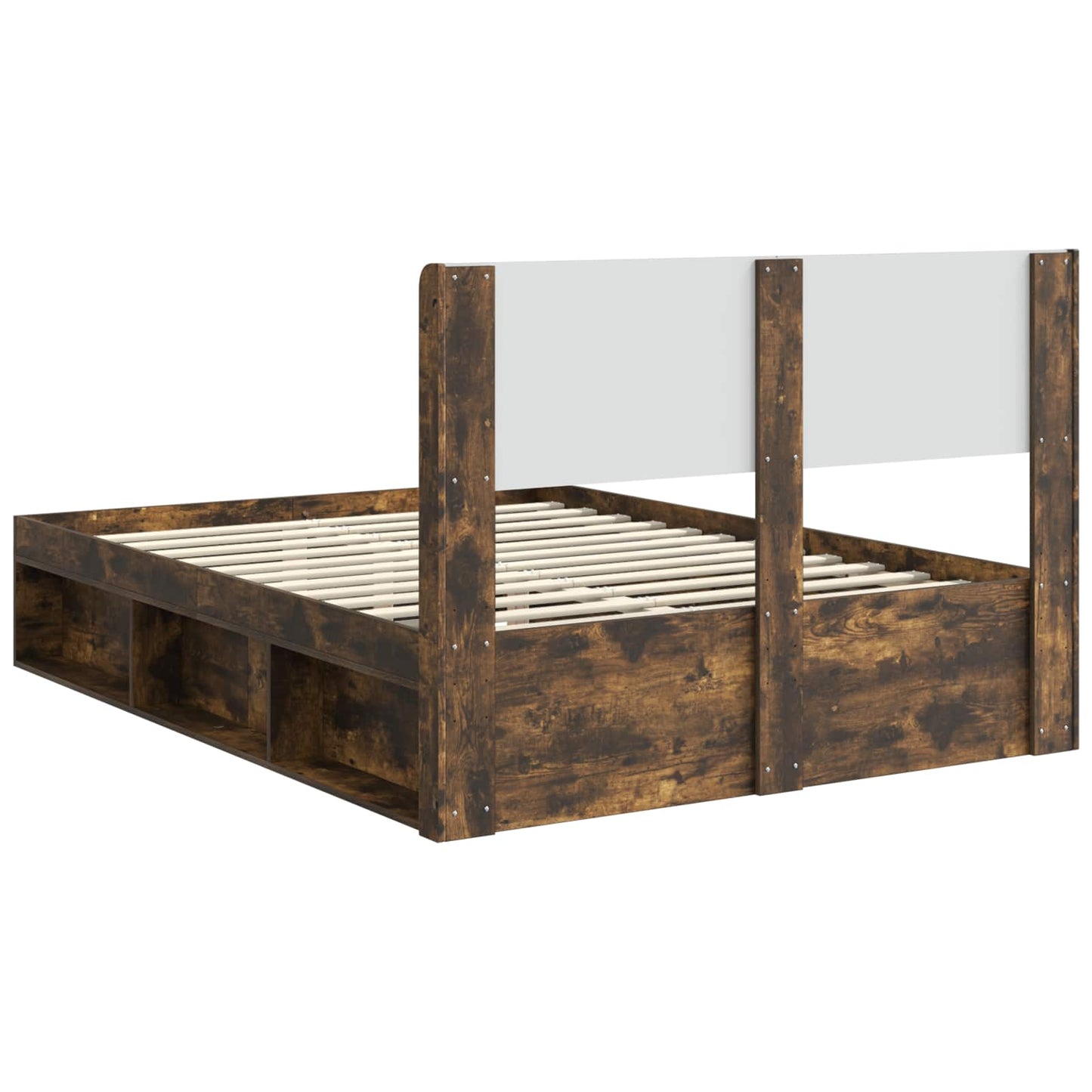 Bed Frame with Storage and Headboard Smoked Oak 140 x 190 cm
