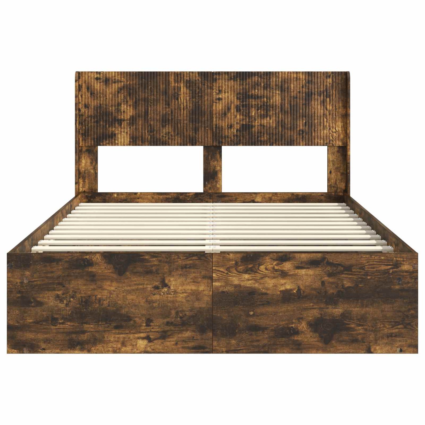 Bed Frame with Storage and Headboard Smoked Oak 140 x 190 cm