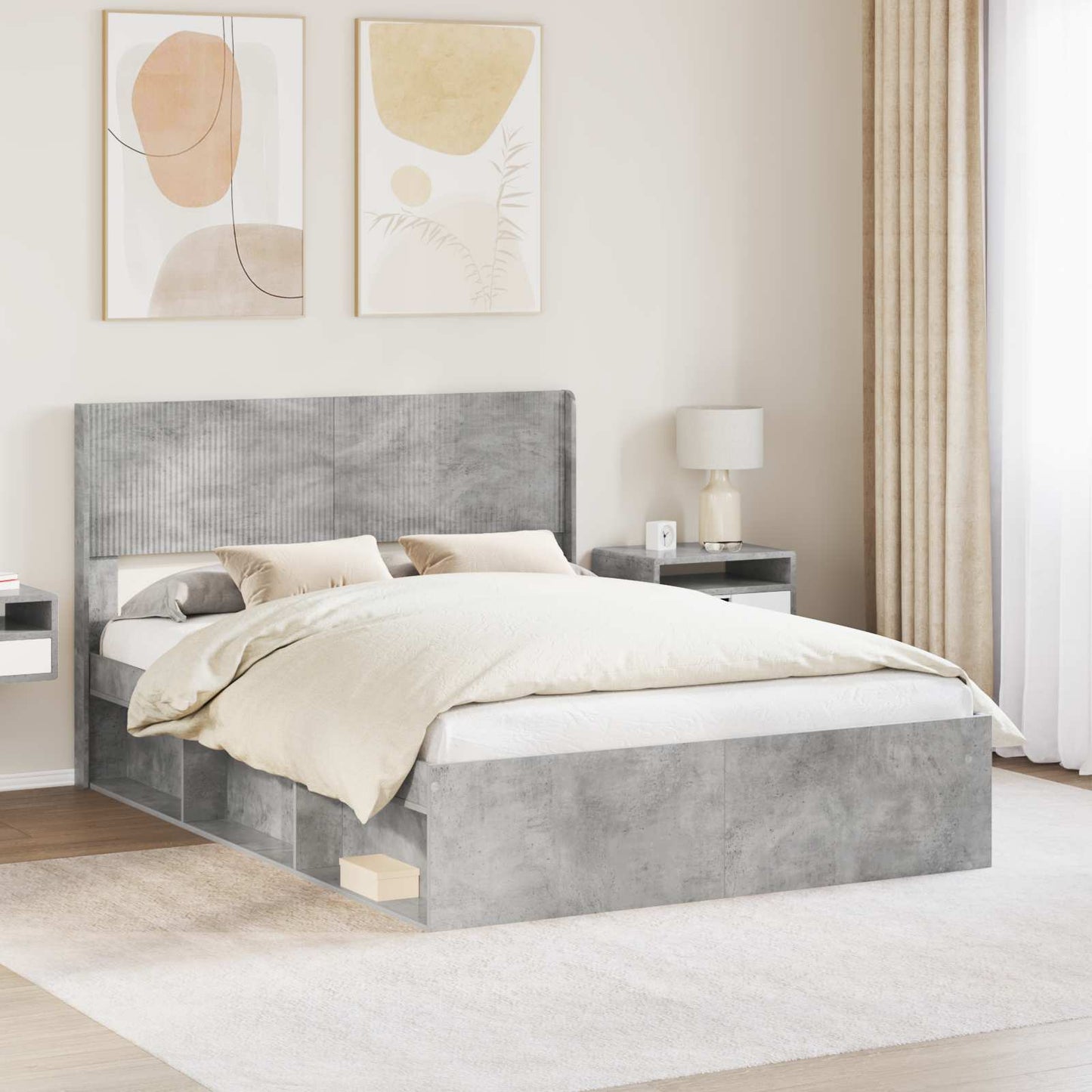 Bed Frame with Storage and Headboard Concrete Grey 120 x 200 cm