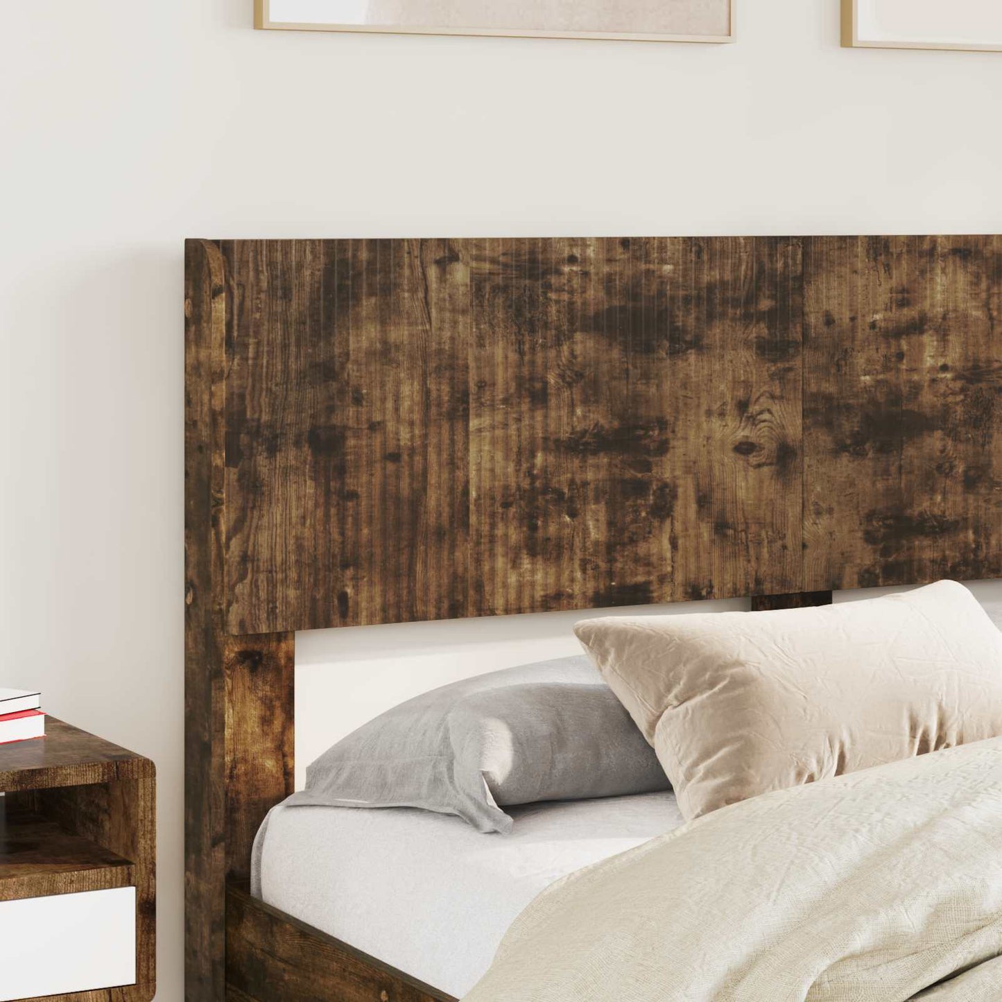 Bed Frame with Storage and Headboard Smoked Oak 120 x 200 cm
