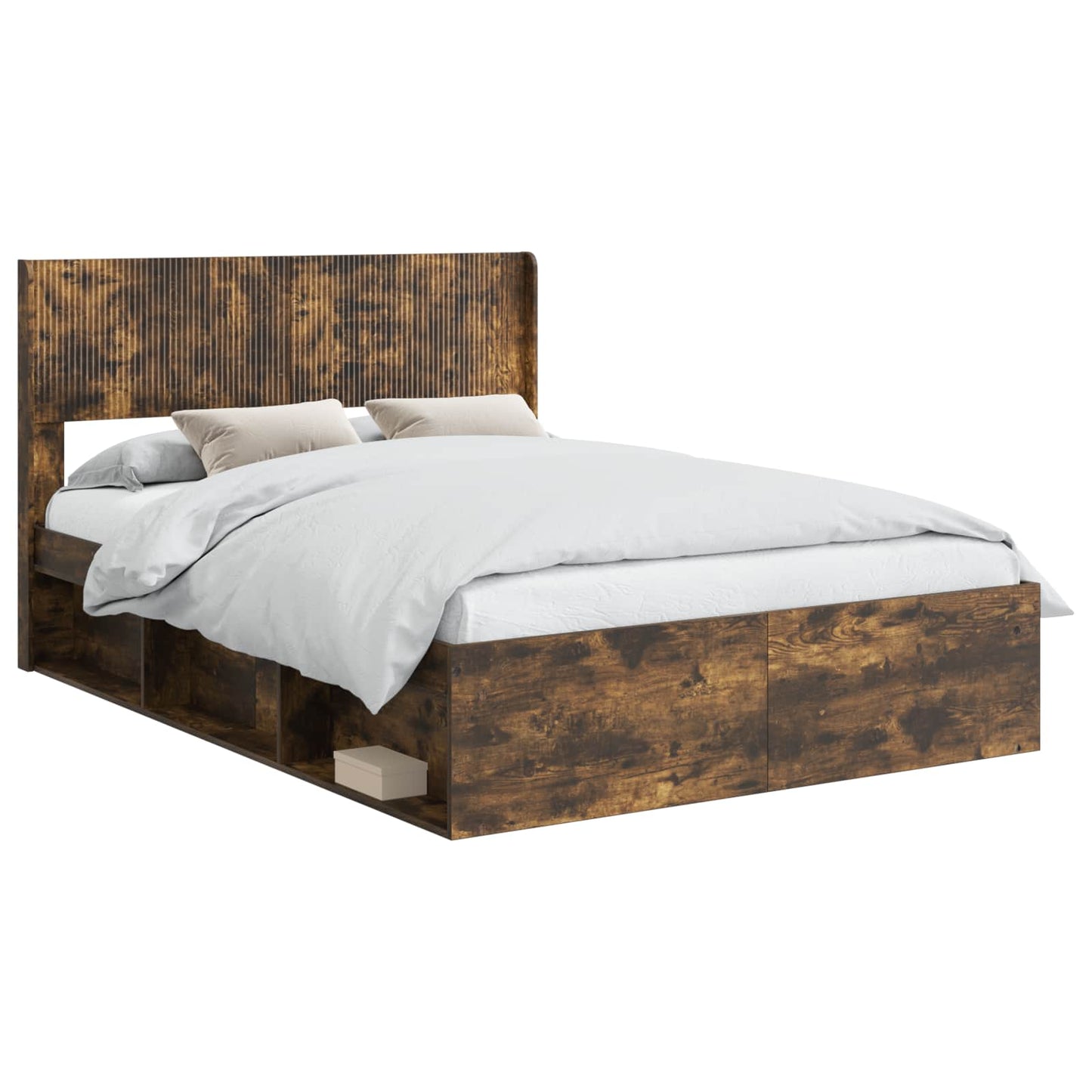 Bed Frame with Storage and Headboard Smoked Oak 120 x 200 cm