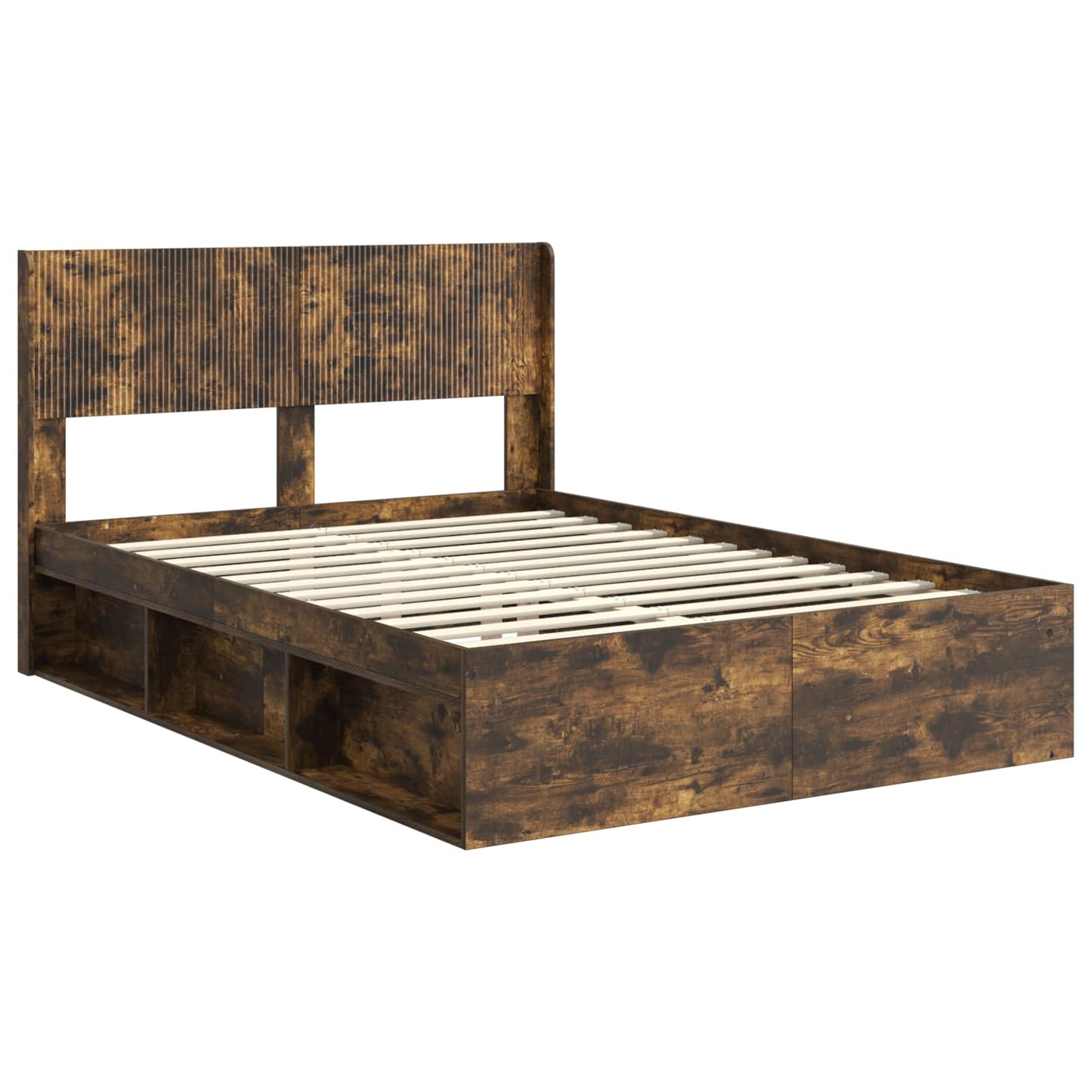 Bed Frame with Storage and Headboard Smoked Oak 120 x 200 cm