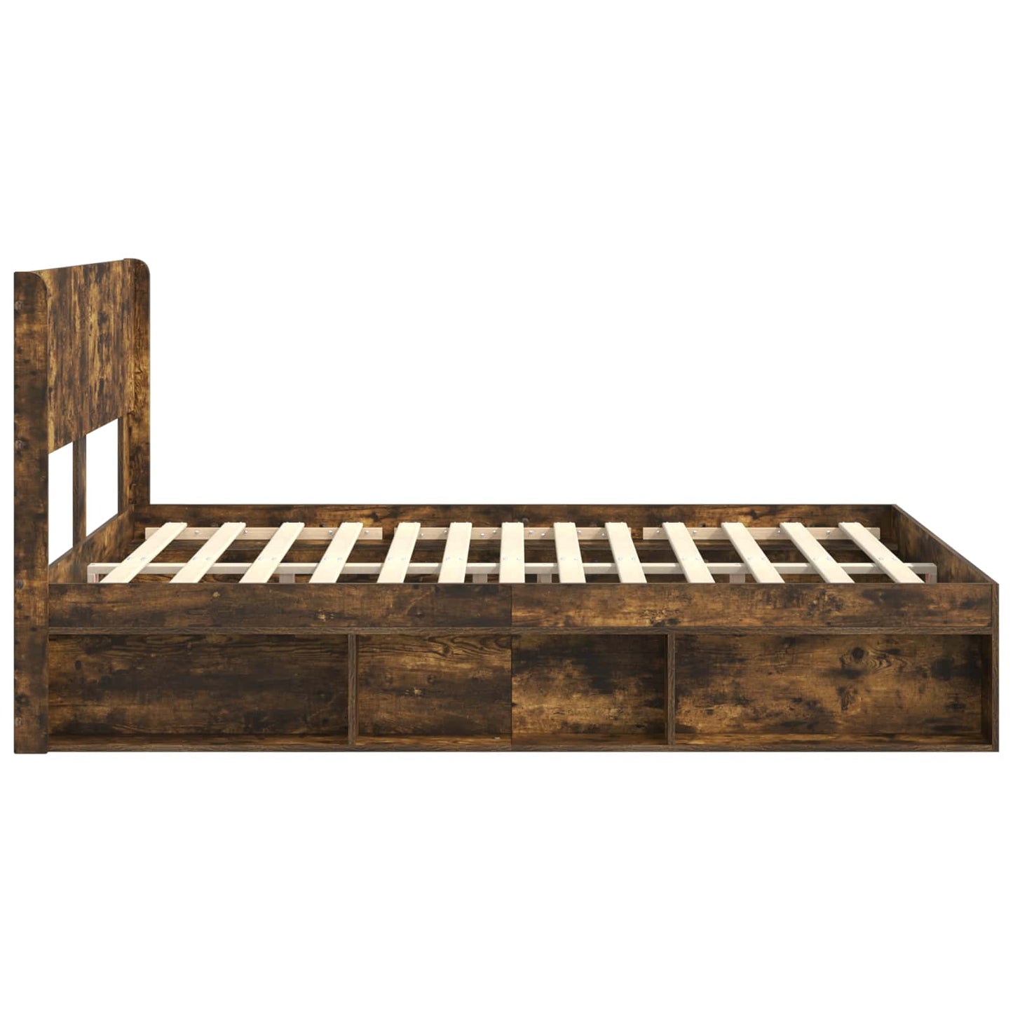 Bed Frame with Storage and Headboard Smoked Oak 120 x 200 cm