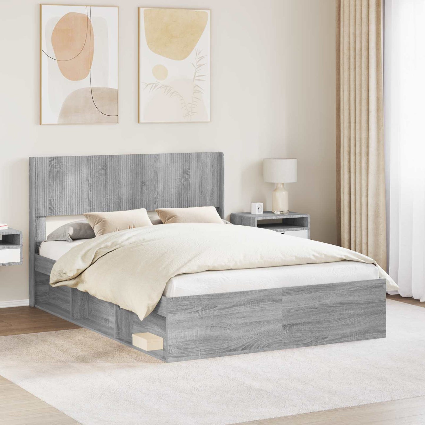 Bed Frame with Storage and Headboard Grey Sonoma 120 x 200 cm