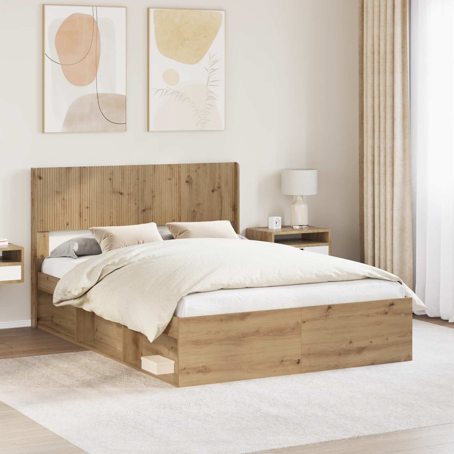 Bed Frame with Storage and Headboard Artisan Oak 120 x 200 cm