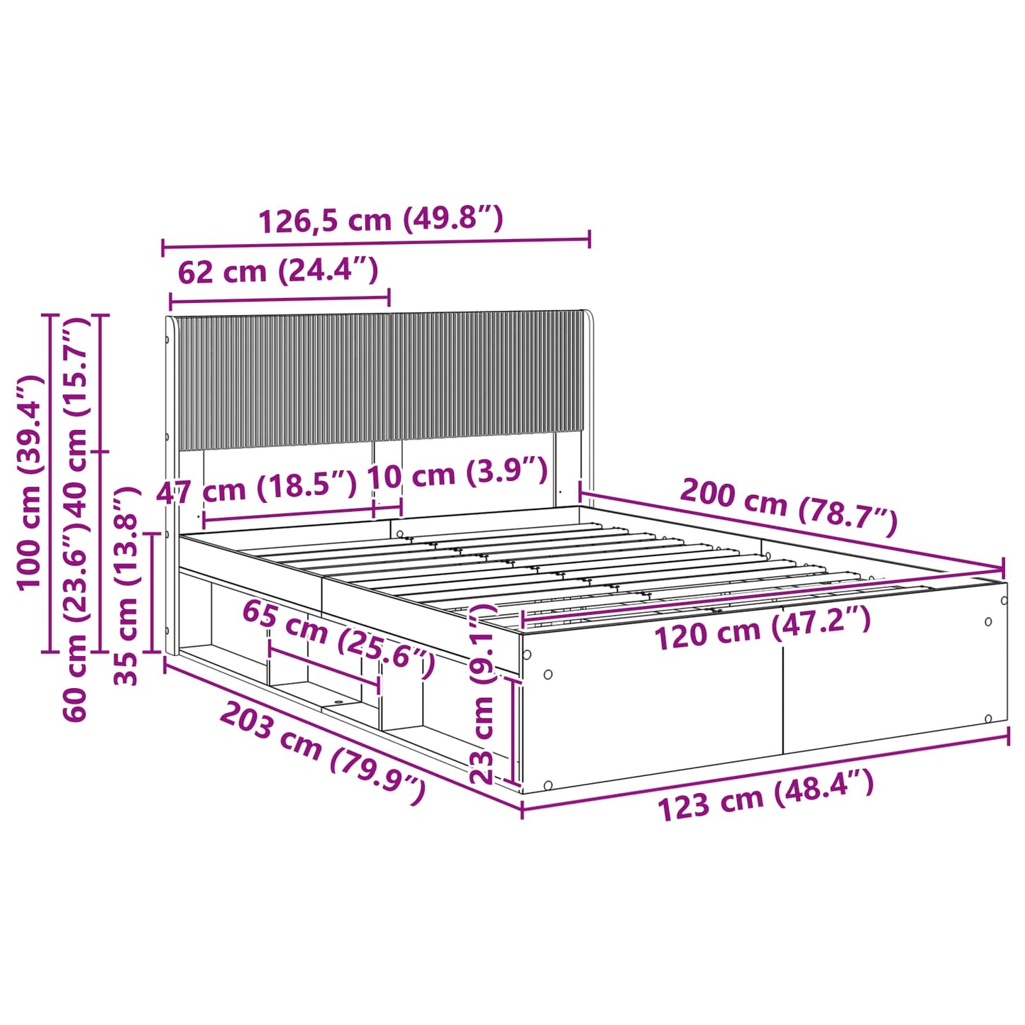 Bed Frame with Storage and Headboard Artisan Oak 120 x 200 cm