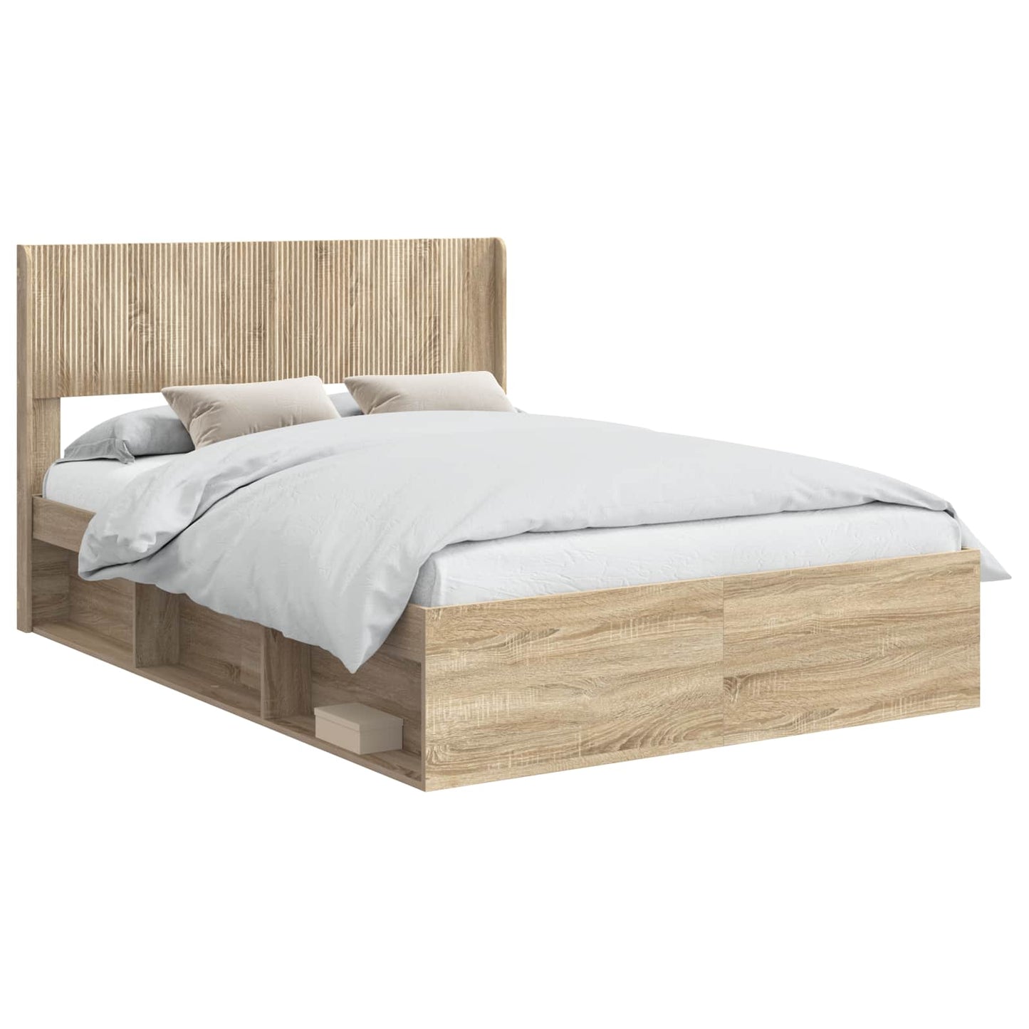 Bed Frame with Storage and Headboard Sonoma Oak 120 x 190 cm