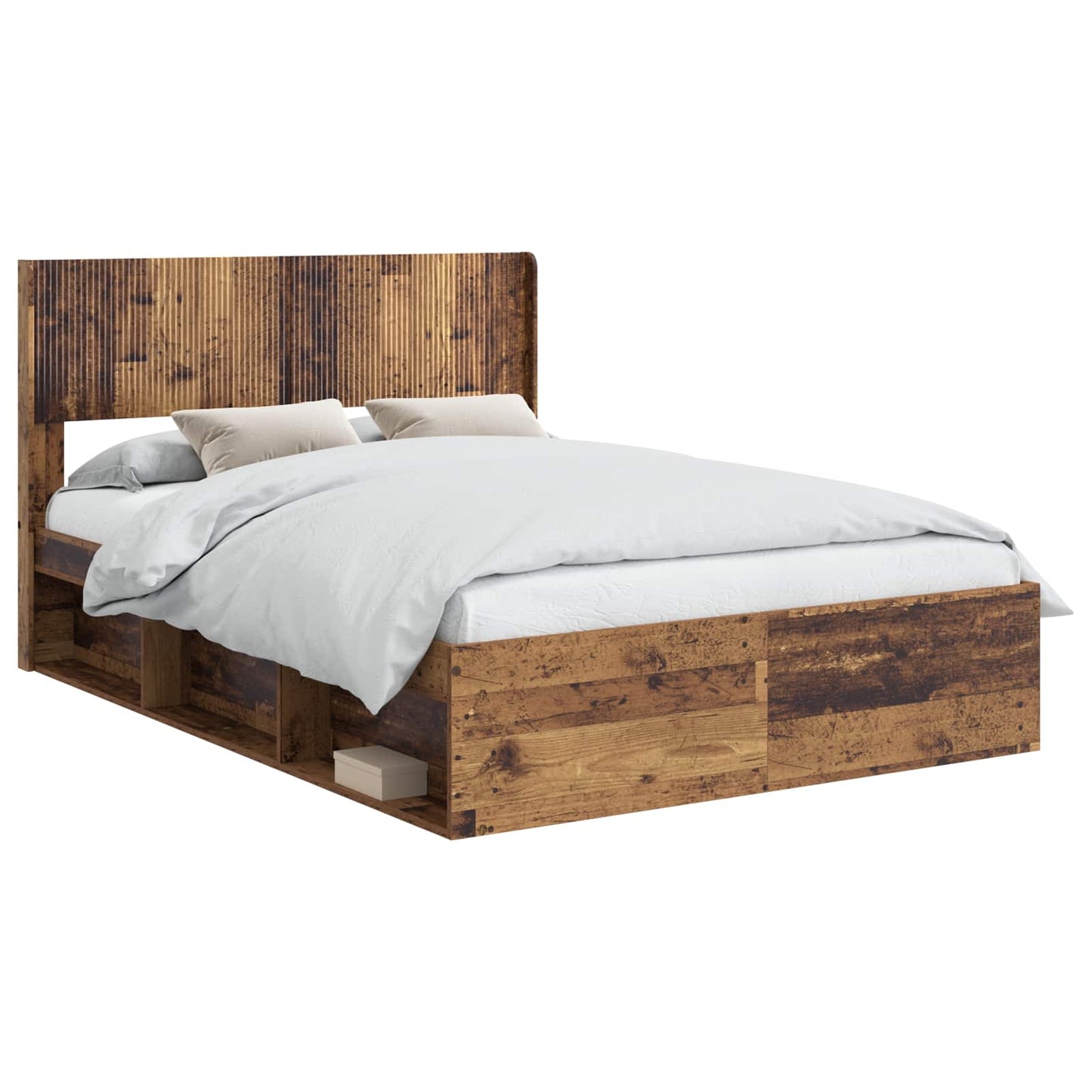 Bed Frame with Storage and Headboard Old Wood 120 x 190 cm
