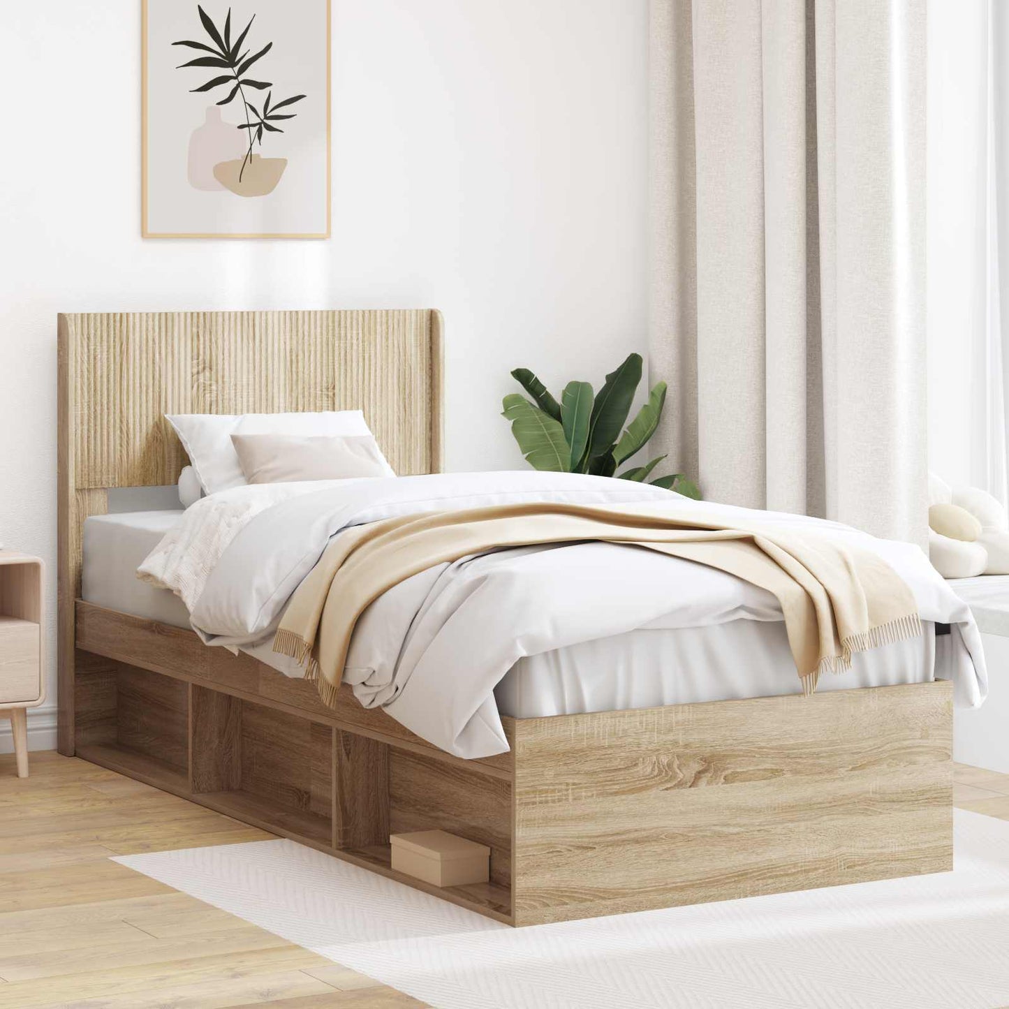 Bed Frame with Storage and Headboard Sonoma Oak 100 x 200 cm