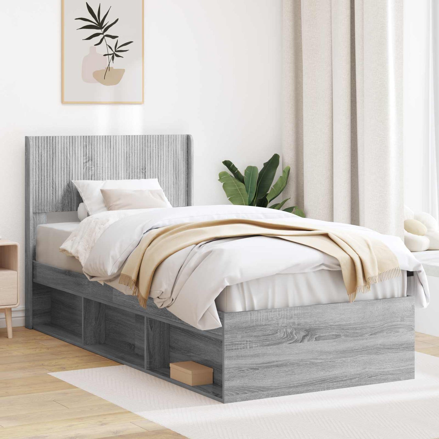 Bed Frame with Storage and Headboard Grey Sonoma 100 x 200 cm