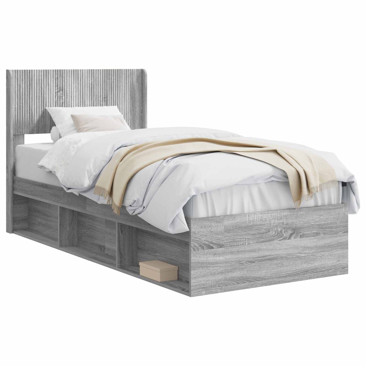 Bed Frame with Storage and Headboard Grey Sonoma 100 x 200 cm
