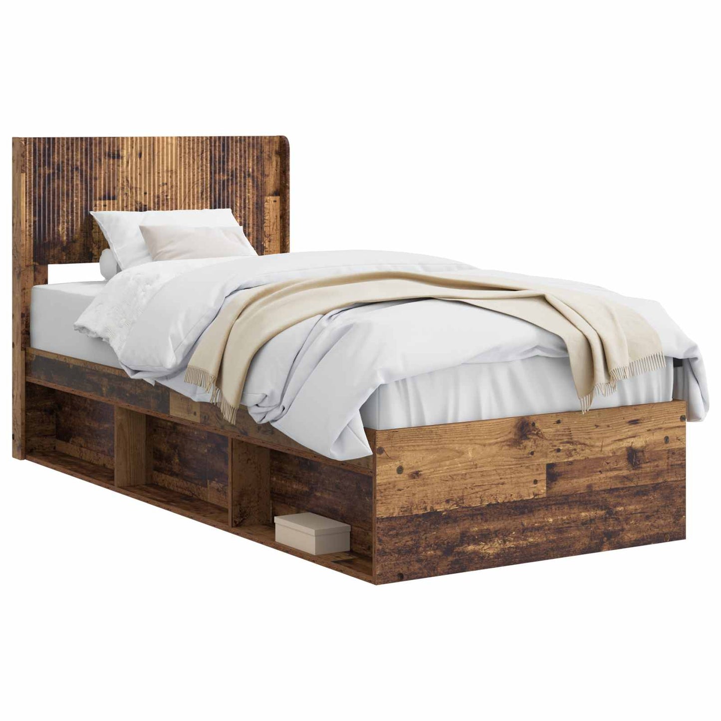 Bed Frame with Storage and Headboard Old Wood 100 x 200 cm