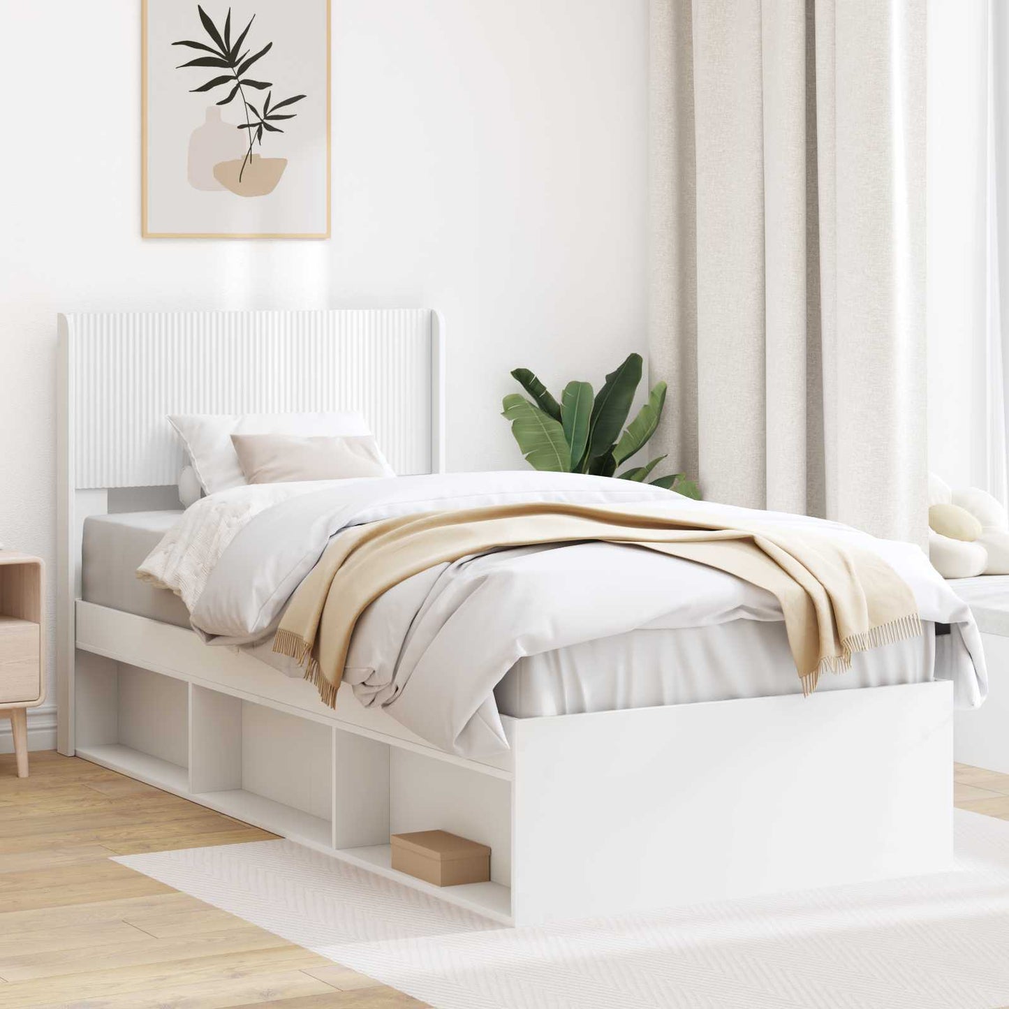 Bed Frame with Storage and Headboard White 90 x 200 cm
