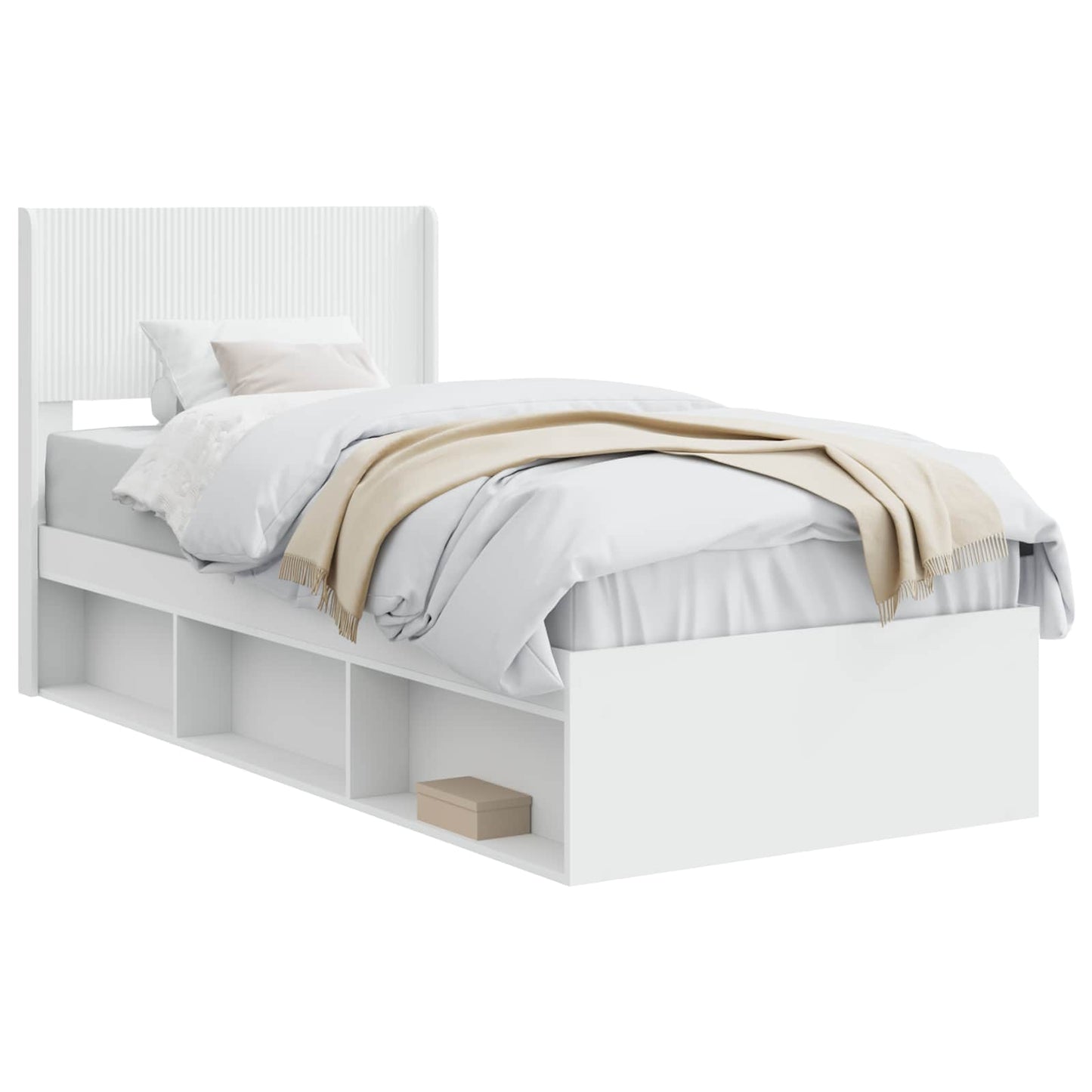 Bed Frame with Storage and Headboard White 90 x 200 cm