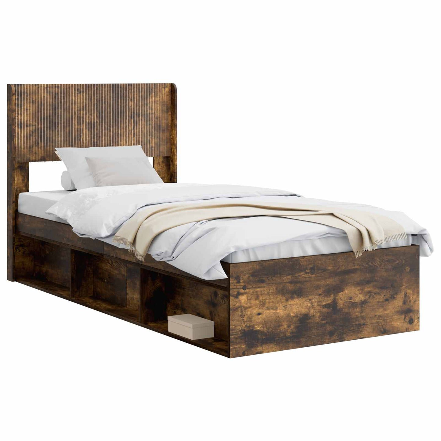 Bed Frame with Storage and Headboard Smoked Oak 90 x 200 cm