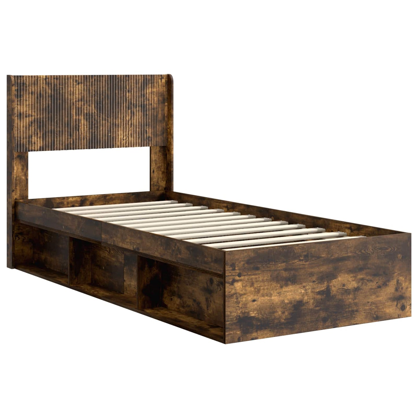 Bed Frame with Storage and Headboard Smoked Oak 90 x 200 cm