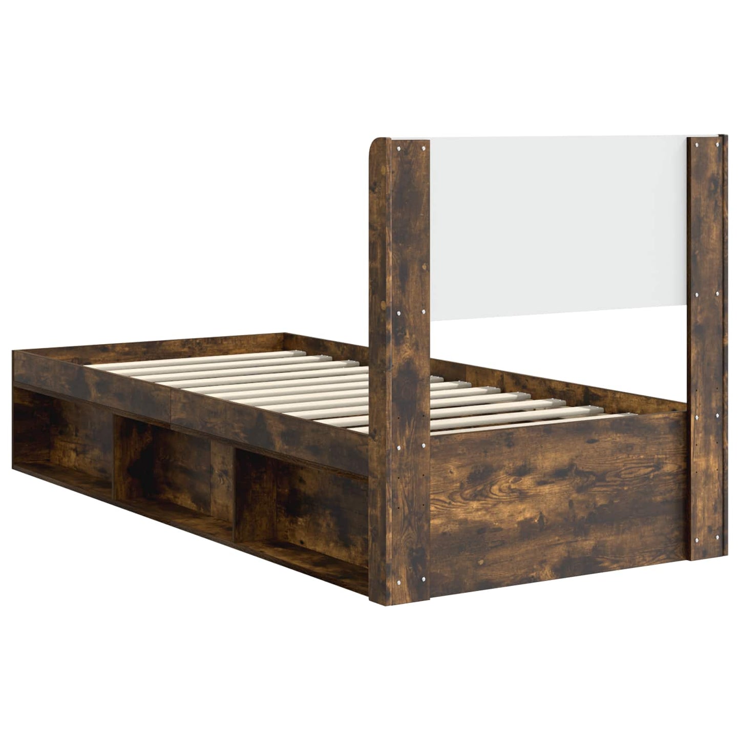 Bed Frame with Storage and Headboard Smoked Oak 90 x 200 cm