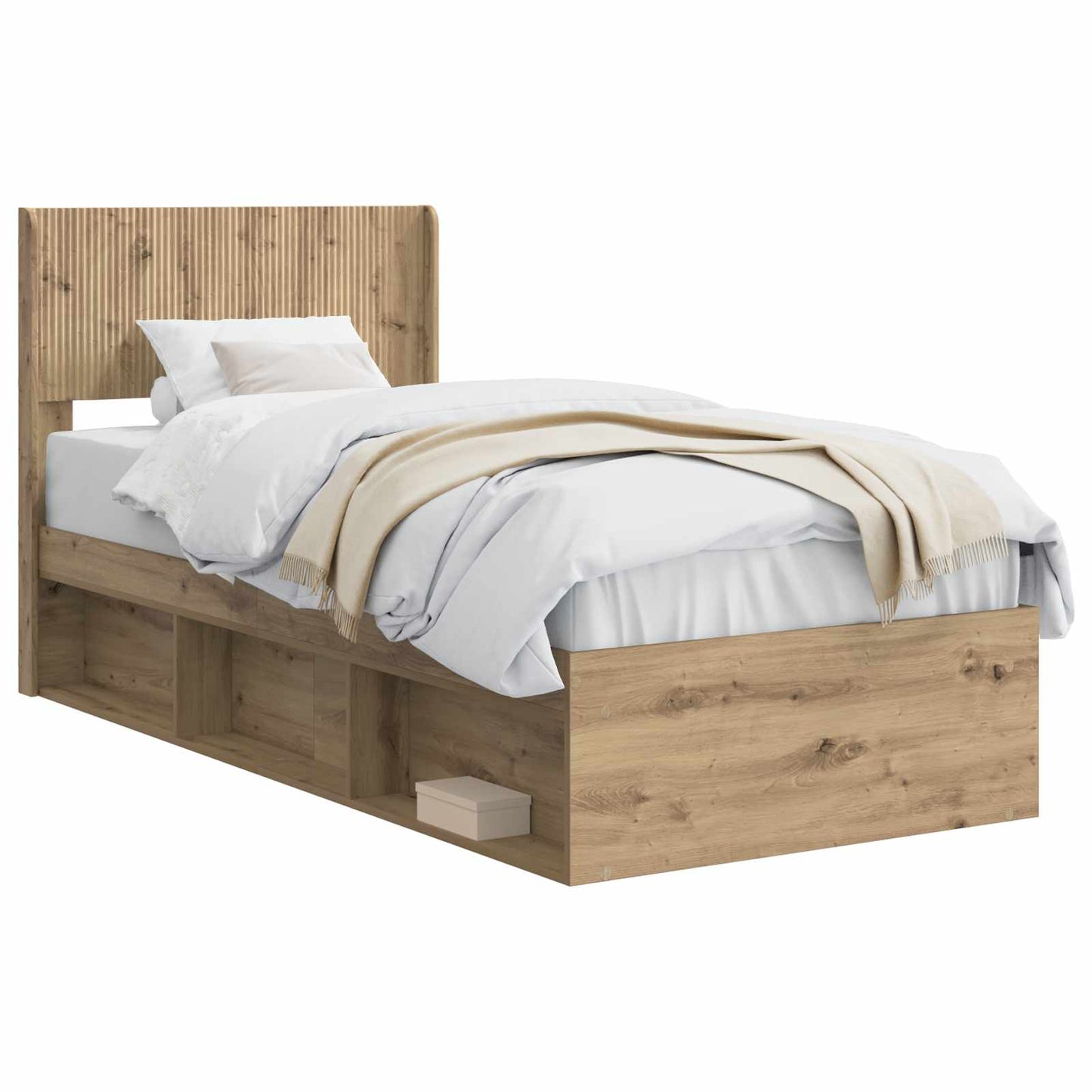 Bed Frame with Storage and Headboard Artisan Oak 90 x 200 cm