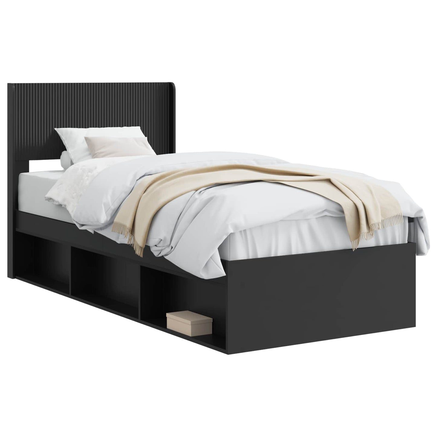 Bed Frame with Storage and Headboard Black 90 x 190 cm
