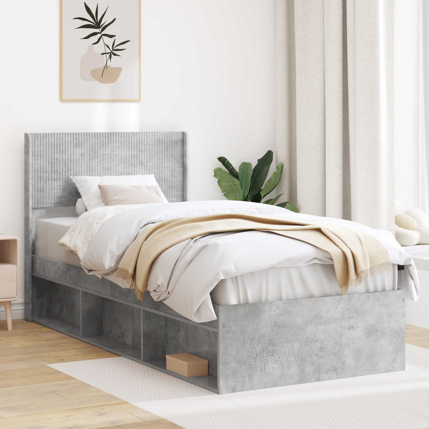 Bed Frame with Storage and Headboard Concrete Grey 90 x 190 cm