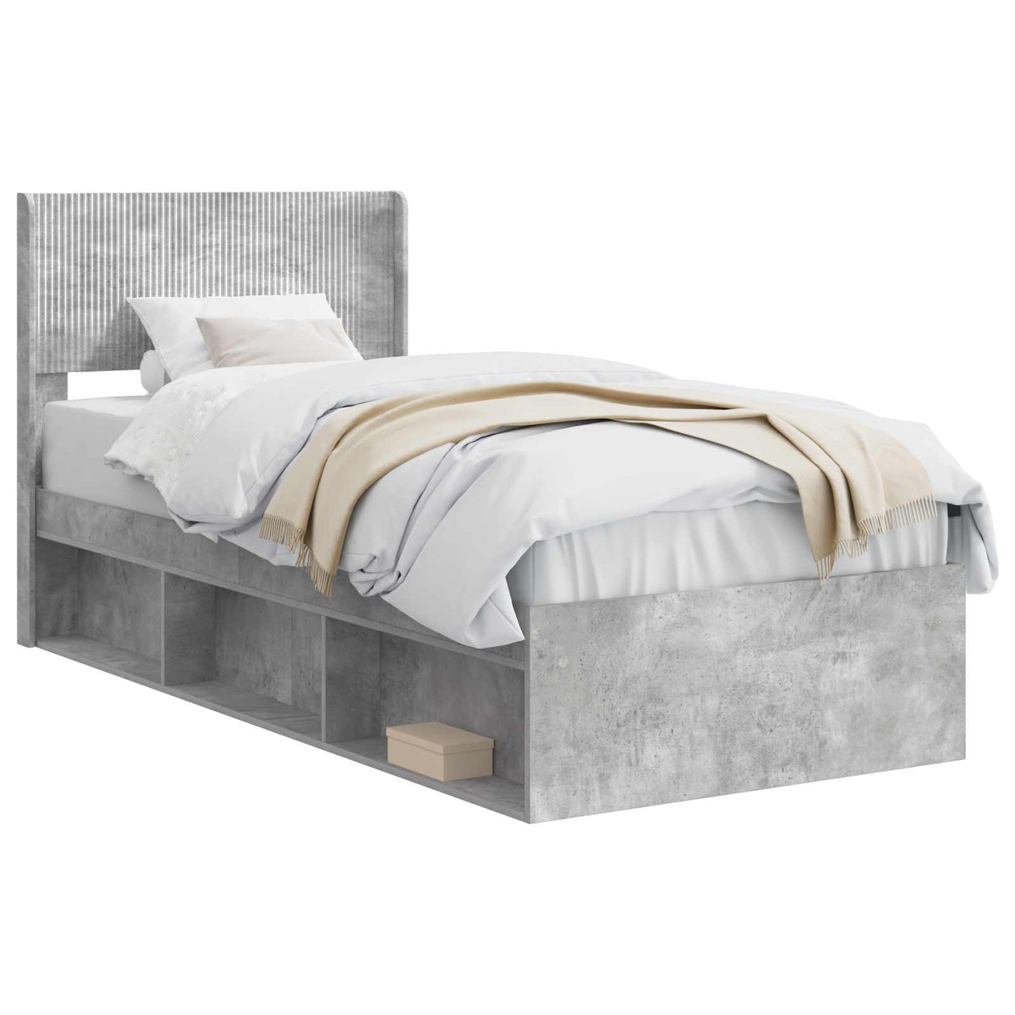 Bed Frame with Storage and Headboard Concrete Grey 90 x 190 cm