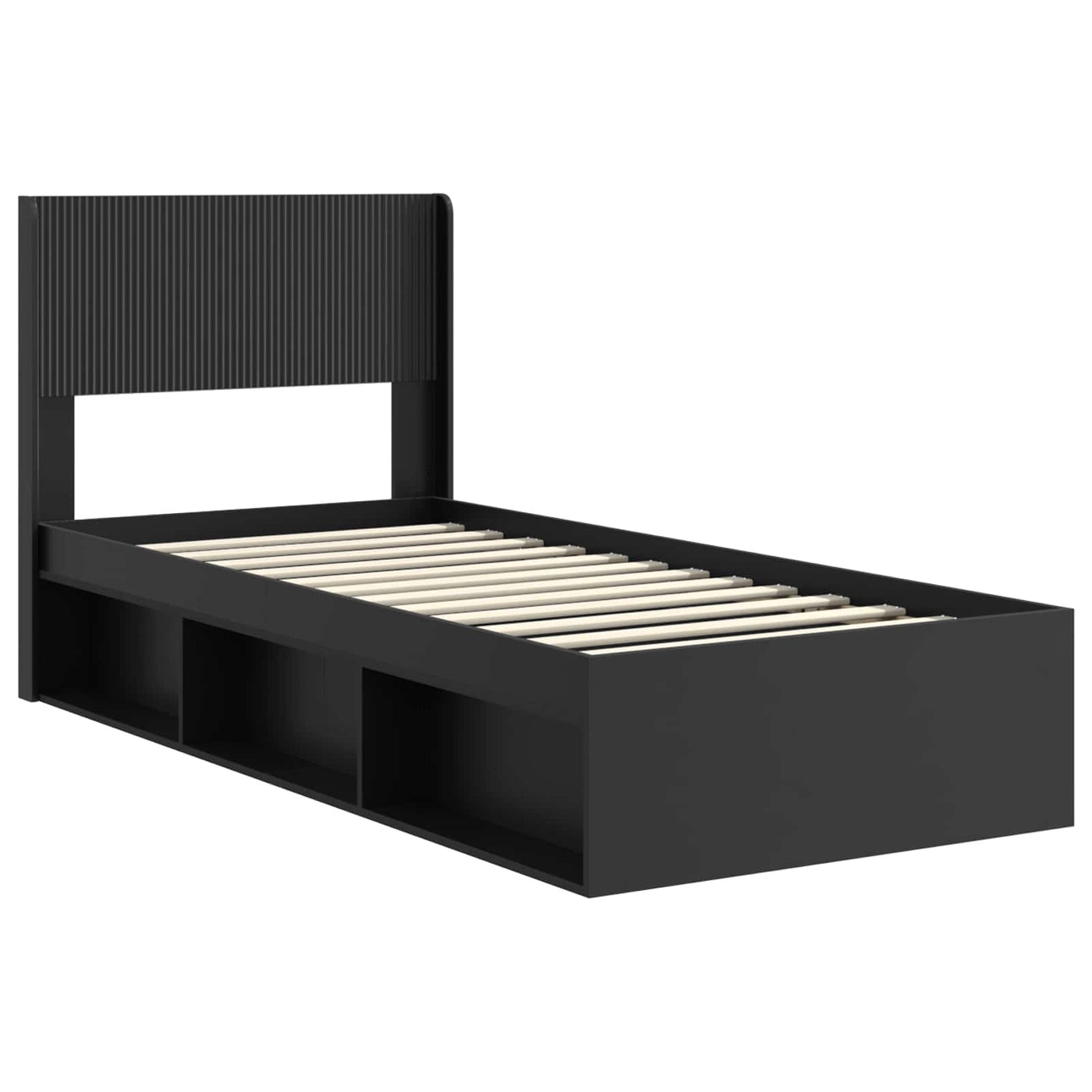 Bed Frame with Storage and Headboard Black 75 x 190 cm