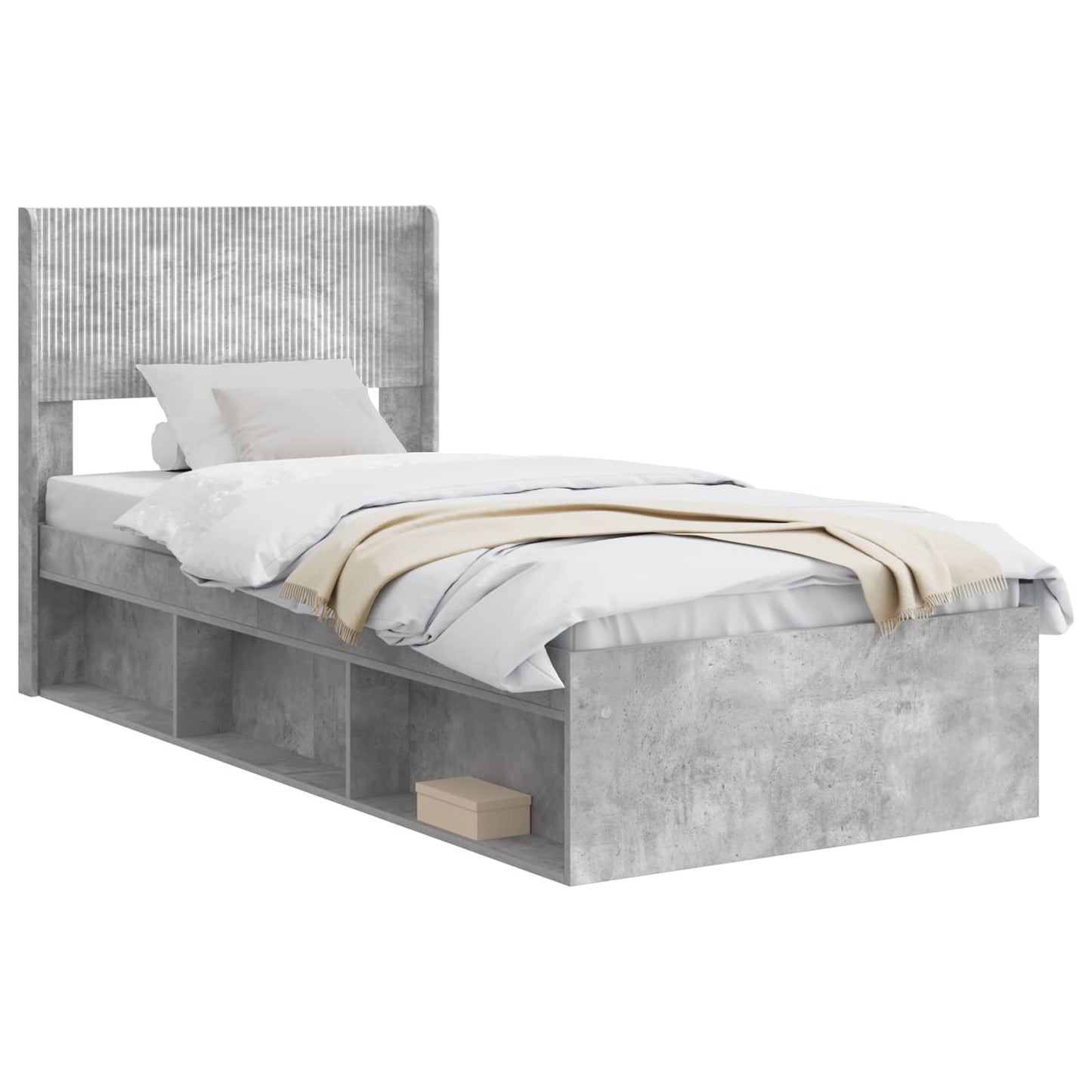 Bed Frame with Storage and Headboard Concrete Grey 75 x 190 cm