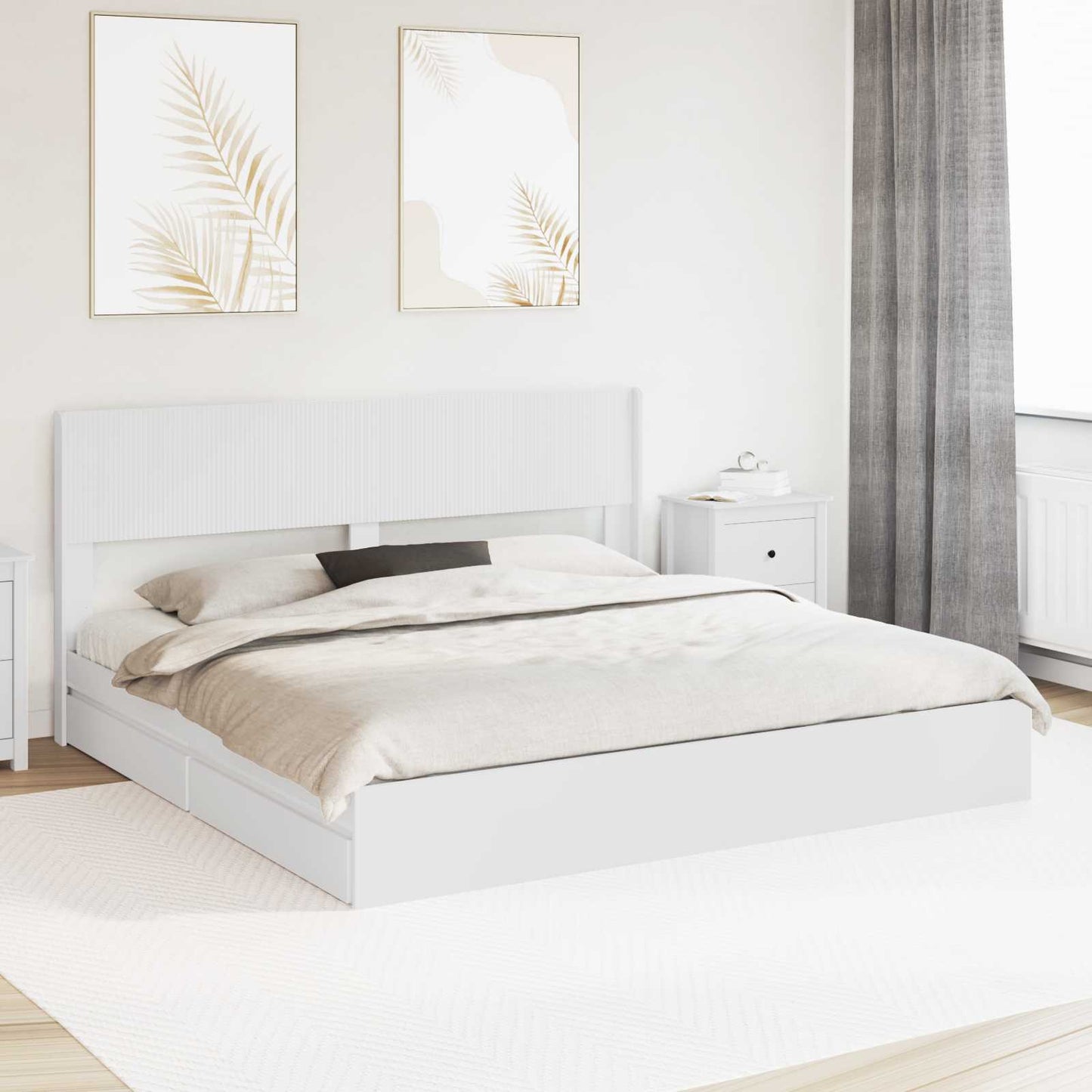 Bed Frame with Storage and Headboard White 180 x 200 cm