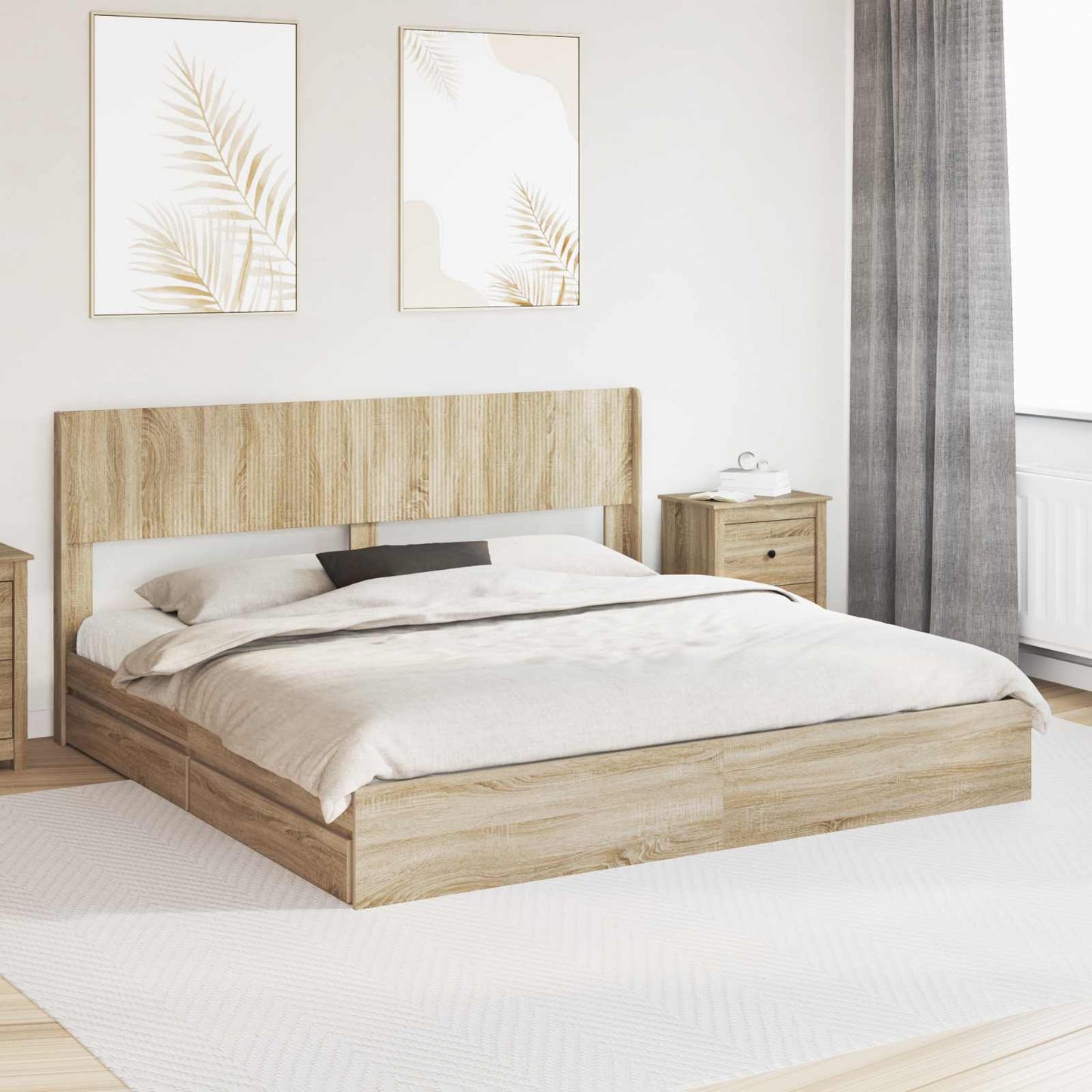 Bed Frame with Storage and Headboard Sonoma Oak 180 x 200 cm