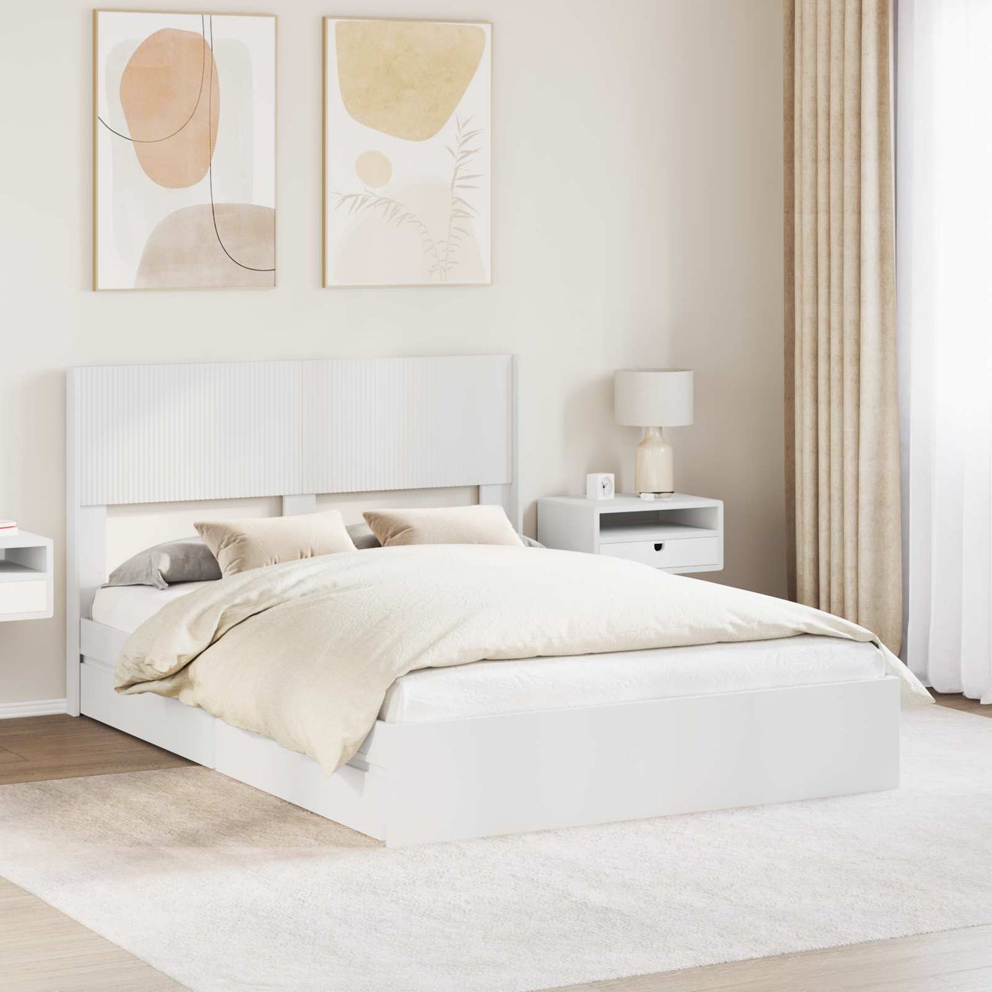 Bed Frame with Storage and Headboard White 160 x 200 cm
