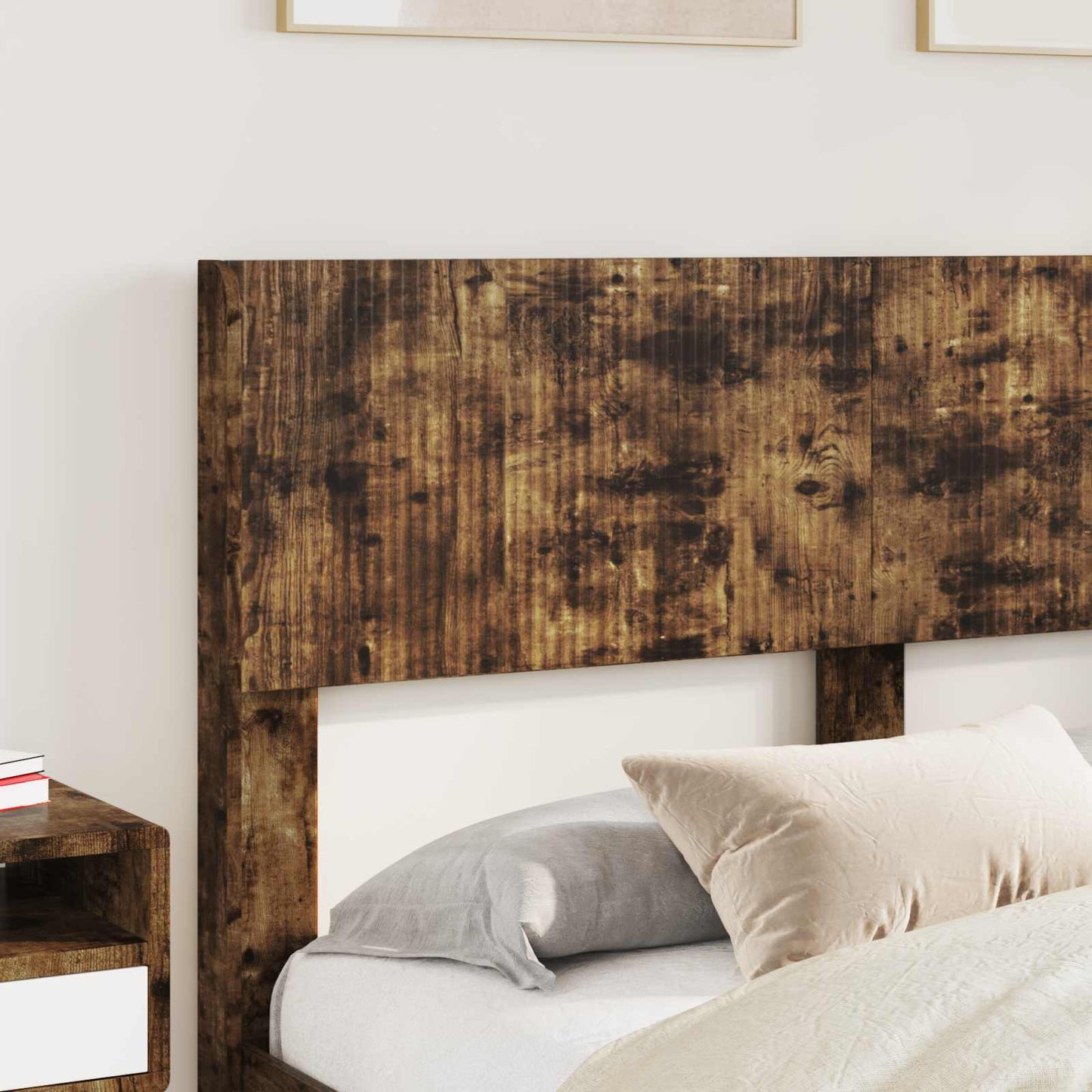 Bed Frame with Storage and Headboard Smoked Oak 160 x 200 cm